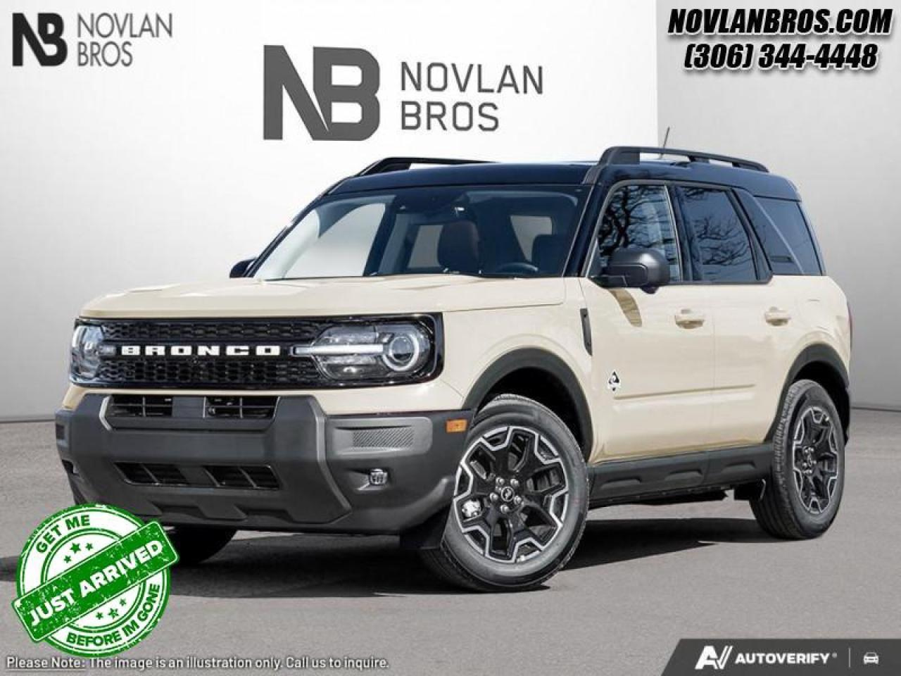 <b>Sunroof!</b><br> <br> <br> <br>Check out our great inventory of new vehicles at Novlan Brothers!<br> <br>Looking for off-roading capability with a mix off efficiency and tech features? This Bronco Sport is certainly up to the challenge. <br> <br>A compact footprint, an iconic name, and modern luxury come together to make this Bronco Sport an instant classic. Whether your next adventure takes you deep into the rugged wilds, or into the rough and rumble city, this Bronco Sport is exactly what you need. With enough cargo space for all of your gear, the capability to get you anywhere, and a manageable footprint, theres nothing quite like this Ford Bronco Sport.<br> <br>This Desert Sand SUV has a 8 Speed Automatic transmission and is powered by a 181HP 1.5L 3 Cylinder Engine. <br> <br> Our Bronco Sports trim level is Outer Banks. Ready for the great outdoors, this Bronco Outer Banks features heated leather seats with power lumbar adjustment, a heated leather-wrapped steering wheel, SiriusXM streaming radio and exclusive aluminum wheels. Also standard include voice-activated automatic air conditioning, a 13.2-inch SYNC 4 powered infotainment screen with Apple CarPlay and Android Auto, smart charging USB type-A and type-C ports, 4G LTE mobile hotspot internet access, proximity keyless entry with remote start, and a robust terrain management system that features the trademark Go Over All Terrain (G.O.A.T.) driving modes. Additional features include blind spot detection, rear cross traffic alert and pre-collision assist with automatic emergency braking, lane keeping assist, lane departure warning, forward collision alert, driver monitoring alert, a rear-view camera, 3 12-volt DC and 120-volt AC power outlets, and so much more. This vehicle has been upgraded with the following features: Sunroof.<br><br> View the original window sticker for this vehicle with this url <b><a href=http://www.windowsticker.forddirect.com/windowsticker.pdf?vin=3FMCR9CN1SRF74040 target=_blank>http://www.windowsticker.forddirect.com/windowsticker.pdf?vin=3FMCR9CN1SRF74040</a></b>.<br> <br>To apply right now for financing use this link: <a href=http://novlanbros.com/credit/ target=_blank>http://novlanbros.com/credit/</a><br><br> <br/> Total  rebate of $4000 is reflected in the price.   5.49% financing for 84 months. <br> Payments from <b>$654.48</b> monthly with $0 down for 84 months @ 5.49% APR O.A.C. ( Plus applicable taxes -  Plus applicable fees   ).  Incentives expire 2026-02-02.  See dealer for details. <br> <br><br> Come by and check out our fleet of 20+ used cars and trucks and 50+ new cars and trucks for sale in Paradise Hill.  o~o