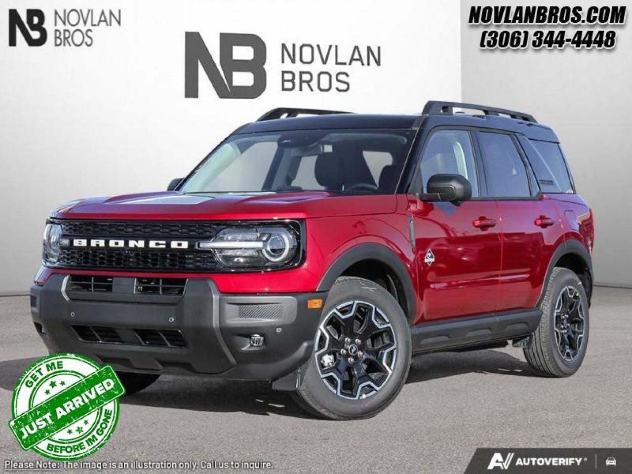 <b>Leather Seats,  Heated Seats,  SiriusXM,  Apple CarPlay,  Android Auto!</b><br> <br> <br> <br>Check out our great inventory of new vehicles at Novlan Brothers!<br> <br>Designed for every adventurer, this Bronco Sport gets you out into the wild, and back again. <br> <br>A compact footprint, an iconic name, and modern luxury come together to make this Bronco Sport an instant classic. Whether your next adventure takes you deep into the rugged wilds, or into the rough and rumble city, this Bronco Sport is exactly what you need. With enough cargo space for all of your gear, the capability to get you anywhere, and a manageable footprint, theres nothing quite like this Ford Bronco Sport.<br> <br>This Ruby Red Metallic Tinted Cc SUV has a 8 Speed Automatic transmission and is powered by a 181HP 1.5L 3 Cylinder Engine. <br> <br> Our Bronco Sports trim level is Outer Banks. Ready for the great outdoors, this Bronco Outer Banks features heated leather seats with power lumbar adjustment, a heated leather-wrapped steering wheel, SiriusXM streaming radio and exclusive aluminum wheels. Also standard include voice-activated automatic air conditioning, a 13.2-inch SYNC 4 powered infotainment screen with Apple CarPlay and Android Auto, smart charging USB type-A and type-C ports, 4G LTE mobile hotspot internet access, proximity keyless entry with remote start, and a robust terrain management system that features the trademark Go Over All Terrain (G.O.A.T.) driving modes. Additional features include blind spot detection, rear cross traffic alert and pre-collision assist with automatic emergency braking, lane keeping assist, lane departure warning, forward collision alert, driver monitoring alert, a rear-view camera, 3 12-volt DC and 120-volt AC power outlets, and so much more. This vehicle has been upgraded with the following features: Leather Seats, Heated Seats, SiriusXM, Apple CarPlay, Android Auto, Heated Steering Wheel, Remote Start.<br><br> View the original window sticker for this vehicle with this url <b><a href=http://www.windowsticker.forddirect.com/windowsticker.pdf?vin=3FMCR9CN5SRF73957 target=_blank>http://www.windowsticker.forddirect.com/windowsticker.pdf?vin=3FMCR9CN5SRF73957</a></b>.<br> <br>To apply right now for financing use this link: <a href=http://novlanbros.com/credit/ target=_blank>http://novlanbros.com/credit/</a><br><br> <br/> Total  rebate of $4000 is reflected in the price.   5.49% financing for 84 months. <br> Payments from <b>$655.85</b> monthly with $0 down for 84 months @ 5.49% APR O.A.C. ( Plus applicable taxes -  Plus applicable fees   ).  Incentives expire 2026-02-02.  See dealer for details. <br> <br><br> Come by and check out our fleet of 30+ used cars and trucks and 50+ new cars and trucks for sale in Paradise Hill.  o~o