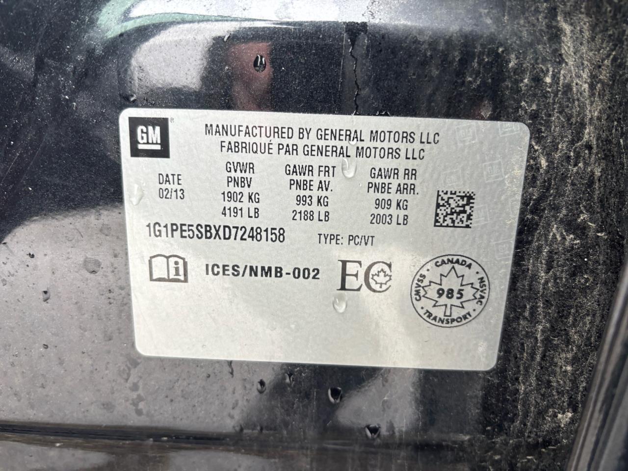 2013 Chevrolet Cruze 4DR SDN LT TURBO W/1SB Photo