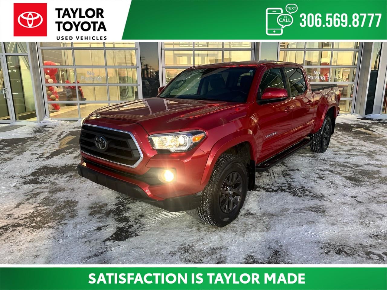 4WD, 16''' Alloy Wheels, 400 Watt (120V) Cargo Bed Power Outlet, 8-Way Power Adjustable Driver Seat, Black Front Grille w/Chrome Grille Surround, Connected Services by Toyota, Electrochromic Rear-View Mirror, Fog Lamps, Leather Wrapped Steering Wheel, LED Daytime Running Lights, Radio: Audio Plus, Sliding Sun Visors w/Illuminated Mirrors, SR5 Grade Fabric Seat Trim, Tacoma SR5 Package.<br /><br /><br />3.5L V6 DOHC 24V LEV3-ULEV70 278hp 6-Speed Automatic 4WD Odometer is 17420 kilometers below market average!<br /><br /><br />Awards:<br /> * ALG Canada Residual Value Awards, Residual Value Awards * ALG Canada Residual Value Awards