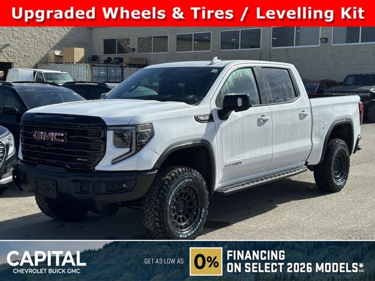 Accessories Include: Levelling Kit, Upgraded wheels & tires.Boasts 15 Highway MPG and 17 City MPG! This GMC Sierra 1500 delivers a Gas V8 6.2L/376 engine powering this Automatic transmission. TRANSMISSION, 10-SPEED AUTOMATIC WITH ELECTRONIC PRECISION SHIFT, ELECTRONICALLY CONTROLLED with overdrive, and tow/haul mode and steering column paddle shifters. Includes Cruise Grade Braking and Powertrain Grade Braking, REAR AXLE, 3.23 RATIO, LPO, SPORT PEDAL COVER KIT (dealer-installed).*This GMC Sierra 1500 Features the Following Options *LPO, OFF-ROAD HIGH CLEARANCE STEPS (dealer-installed), LPO, GMC MULTIPRO TAILGATE STEP LIGHTS (dealer-installed), LPO, CARGO TIE-DOWNS, (4) (dealer-installed), LICENSE PLATE KIT, FRONT, GVWR, 7100 LBS. (3221 KG), ENGINE, 6.2L ECOTEC3 V8 (420 hp [313 kW] @ 5600 rpm, 460 lb-ft of torque [624 Nm] @ 4100 rpm); featuring Dynamic Fuel Management, ENGINE BLOCK HEATER, AT4X PREFERRED EQUIPMENT GROUP includes standard equipment, ACTIVE EXHAUST, DUAL, SPORT-MODE ENABLED, 3 YEARS SIRIUSXM.*Stop By Today *Come in for a quick visit at Capital Chevrolet Buick GMC Inc., 13103 Lake Fraser Drive SE, Calgary, AB T2J 3H5 to claim your GMC Sierra 1500!
