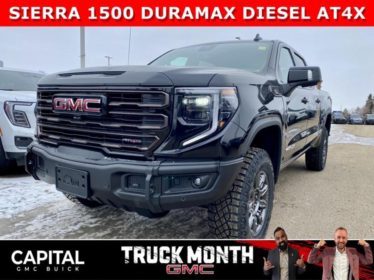 Check out this 2026 Sierra 1500 AT4X DIESEL ... This ultimate off-road luxury truck comes fully equipped with the exclusive Obsidian Rush interior, Power Sunroof, Heated and Cooled Seats, Heated Steering, Heated Rear Seats, Heads-up Display, Rear Streaming Mirror, 360 CAM, Adaptive Cruise Control, MultiPro Tailgate, 2 Inch Factory Lift with Multimatic DSSV dampers, AEV stamped steel front bumper, and so much more! CALL NOWAsk for the Internet Department for more information or book your test drive today! Text 825-445-0521 for fast answers at your fingertips!AMVIC Licensed Dealer - Licence Number B1044900Disclaimer: All prices are plus taxes and include all cash credits and loyalties. See dealer for details. AMVIC Licensed Dealer # B1044900