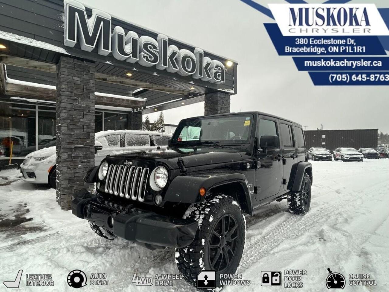 This JEEP WRANGLER UNLIMITED SAHARA, with a V6 Cylinder Engine engine, features a TRANSMISSION: 5-SPEED AUTOMATIC transmission, and generates 11.7 highway/14.7 city L/100km. Find this vehicle with only 159140 kilometers!  JEEP WRANGLER UNLIMITED SAHARA Options: This JEEP WRANGLER UNLIMITED SAHARA offers a multitude of options. Technology options include: Voice Recorder, 1 LCD Monitor In The Front, CD Player, MP3 Capability.  Safety options include Variable Intermittent Wipers, Airbag Occupancy Sensor, Dual Stage Driver And Passenger Front Airbags, Rear Child Safety Locks, 1 LCD Monitor In The Front.  Visit Us: Find this JEEP WRANGLER UNLIMITED SAHARA at Muskoka Chrysler today. We are conveniently located at 380 Ecclestone Dr Bracebridge ON P1L1R1. Muskoka Chrysler has been serving our local community for over 40 years. We take pride in giving back to the community while providing the best customer service. We appreciate each and opportunity we have to serve you, not as a customer but as a friend