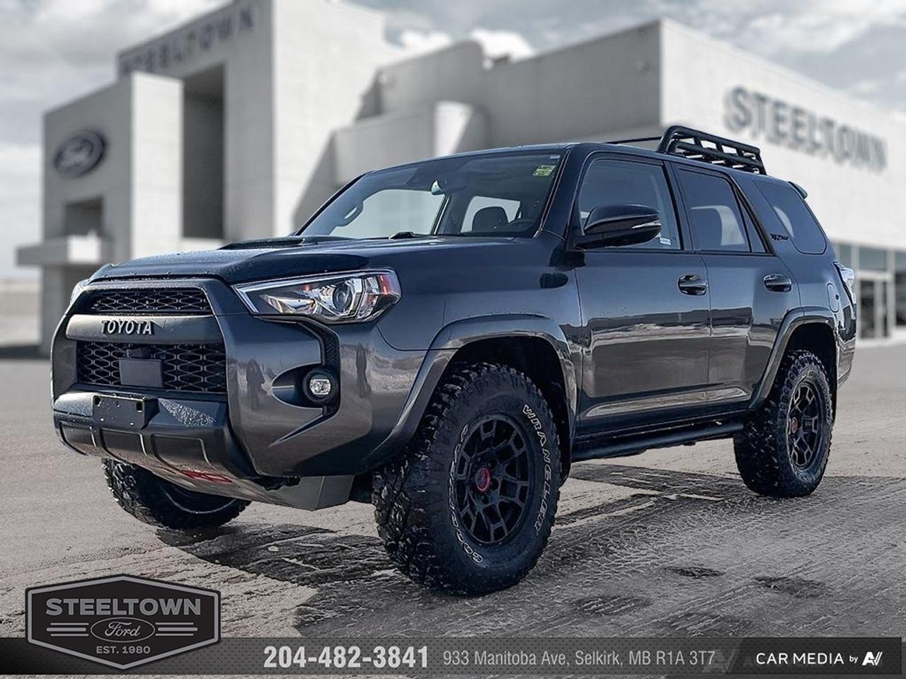 We value your TIME, we wont waste it or your gas is on us!   We offer extended test drives and if you cant make it out to us we will come straight to you!<br><br><br> <br>A bonafide off-road icon, this 2023 Toyota 4Runner is a force to be reckoned with. This 2023 Toyota 4Runner is for sale today in Selkirk. <br> <br>For decades, 4Runners have earned the reputation of being celebrated off-road icons, thanks to their solid reliability and robust engineering. This 2023 4Runner also doubles as a great family SUV, with more than enough space and creature comforts to take you and yours on an extended weekend getaway, or even everyday urban runs. Whether rain or shine, you can rest assured that this Toyota 4Runner will deliver. This SUV has 40,095 km. Its Grey in colour and is completely accident free based on the <a href=https://vhr.carfax.ca/?id=AdvvtYytd/bKL1Mwy13TFRx+VfD/ObEH target=_blank>CARFAX Report</a>. It has an Automatic transmission and is powered by a 270HP 4.0L V6 Cylinder Engine.<br> <br>To apply right now for financing use this link: <a href=http://www.steeltownford.com/?https://CreditOnline.dealertrack.ca/Web/Default.aspx?Token=bf62ebad-31a4-49e3-93be-9b163c26b54c&La target=_blank>http://www.steeltownford.com/?https://CreditOnline.dealertrack.ca/Web/Default.aspx?Token=bf62ebad-31a4-49e3-93be-9b163c26b54c&La</a><br><br> <br/><br> Buy this vehicle now for the lowest bi-weekly payment of <b>$458.98</b> with $0 down for 96 months @ 8.99% APR O.A.C. ( Plus applicable taxes -  Platinum Shield Protection & Tire Warranty included   / Total cost of borrowing $27471   ).  See dealer for details. <br> <br>Family owned and operated in Selkirk for 35 Years.  <br>Steeltown Ford is located just 20 minutes North of the Perimeter Hwy, with an onsite banking center that offers free consultations. <br>Ask about our special dealer rates available through all major banks and credit unions.<br><br><br>Steeltown Ford Protect Plus includes:<br>- Life Time Tire Warranty <br>Cars cost less in Selkirk <br><br>Dealer Permit # 1039<br><br><br> Come by and check out our fleet of 120+ used cars and trucks and 170+ new cars and trucks for sale in Selkirk.  o~o