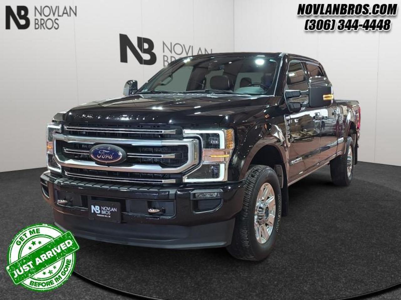 <b>Power Stroke, Navigation, Sunroof, Heated Seats, Reverse Sense System!</b><br> <br> Check out our great inventory of pre-owned vehicles at Novlan Brothers!<br> <br>This Ford Super Duty is the toughest, most capable pickup truck that Ford has ever built, and thats saying a lot. This 2021 Ford F-350 Super Duty is fresh on our lot in Paradise Hill. <br> <br>The most capable truck for work or play, this heavy-duty Ford F-350 never stops moving forward and gives you the power you need, the features you want, and the style you crave! With high-strength, military-grade aluminum construction, this F-350 Super Duty cuts the weight without sacrificing toughness. The interior design is first class, with simple to read text, easy to push buttons and plenty of outward visibility. This truck is strong, extremely comfortable and ready for anything. This sought after diesel Crew Cab 4X4 pickup has 85,605 km. Its Black in colour and is completely accident free based on the <a href=https://vhr.carfax.ca/?id=RRggJ79q3f2liCSHpNLoRtVHVLDpg1c6 target=_blank>CARFAX Report</a>. It has a 10 Speed Automatic transmission and is powered by a 475HP 6.7L 8 Cylinder Engine. It may have some remaining factory warranty, please check with dealer for details. <br> <br> Our F-350 Super Dutys trim level is Platinum. Upgrading to this ultra premium F-350 Platinum edition is a great choice as it comes fully loaded with exclusive polished aluminum wheels, unique premium leather seats that are heated and cooled, a Bang & Olufsen 10 speaker audio system with SiriusXM radio, painted and chrome exterior accents with a built-in rear bumper step, a Class V trailer hitch and power extendable trailer style mirrors. This impressive truck also includes a colour touchscreen with built-in navigation and SYNC 3 featuring Apple CarPlay and Android Auto, LED auto headlights, power running boards, power front seats and heated rear seats, a useful driver door keypad, 360 degree camera with rear parking sensors, a leather heated steering wheel, dual zone climate control, blind spot detection, lane departure warning, power adjustable pedals and so much more! This vehicle has been upgraded with the following features: Power Stroke, Navigation, Sunroof, Heated Seats, Reverse Sense System, Rear View Camera, Remote Engine Start.<br> To view the original window sticker for this vehicle view this <a href=http://www.windowsticker.forddirect.com/windowsticker.pdf?vin=1FT8W3BTXMEC00838 target=_blank>http://www.windowsticker.forddirect.com/windowsticker.pdf?vin=1FT8W3BTXMEC00838</a>. <br/><br> <br>To apply right now for financing use this link: <a href=http://novlanbros.com/credit/ target=_blank>http://novlanbros.com/credit/</a><br><br> <br/><br> Payments from <b>$1235.25</b> monthly with $0 down for 84 months @ 8.99% APR O.A.C. ( Plus applicable taxes -  Plus applicable fees   ).  See dealer for details. <br> <br>The Novlan family is owned and operated by a third generation and committed to the values inherent from our humble beginnings.<br> Come by and check out our fleet of 30+ used cars and trucks and 50+ new cars and trucks for sale in Paradise Hill.  o~o