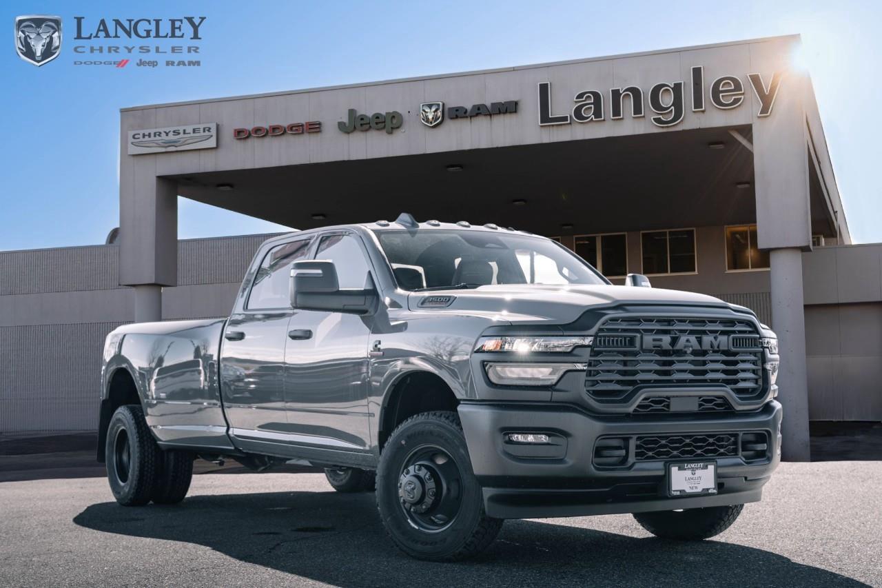 <p><strong>2026 RAM 3500 Tradesman 4x4 Crew Cab 8' Box DRW</strong></p><p>The 2026 RAM 3500 Tradesman is a purpose-built heavy-duty workhorse designed for the most demanding commercial and agricultural tasks. Equipped with the dual rear wheel (DRW) configuration and the legendary Cummins® Turbo Diesel, this truck provides the maximum stability and extreme towing capacity required for hauling massive fifth-wheel or gooseneck trailers.</p><ul><li><p><strong>Engine</strong>: 6.7L Cummins® Turbo Diesel I-6 (370 hp, 850 lb-ft torque) or High-Output (430 hp, 1,075 lb-ft torque)</p></li><li><p><strong>Drivetrain</strong>: 4x4 with 6-speed heavy-duty automatic or Aisin® 6-speed transmission</p></li><li><p><strong>Max Towing</strong>: Up to 16,783 kg (37,000 lbs) when properly equipped</p></li><li><p><strong>Payload Capacity</strong>: Up to 2,531 kg (5,580 lbs) in the 8-foot cargo bed</p></li><li><p><strong>Technology</strong>: 8.4-inch Uconnect® 5 touchscreen with Apple CarPlay/Android Auto and standard Adaptive Cruise Control</p></li><li><p><strong>Key Features</strong>: 18-inch steel wheels, dual rear wheels (dually), heavy-duty vinyl flooring, and black grille and bumpers for maximum durability</p></li></ul><p>Come book a test drive at Langley Chrysler, conveniently located in Langley, British Columbia.</p>*All new vehicle purchases are plus the PDI accessory installs and any price increases provided by the manufacturer. For trucks the accessories will include wheel locks, spray-in liners, and mud flaps. For all other vehicles, wheel locks are standard, other equipment may apply. Confirm with the dealer.

<p>*All prices are net of all manufacturer incentives and/or rebates and are subject to change by the manufacturer without notice. All prices plus applicable taxes, applicable environmental recovery charges, documentation of $599 and full tank of fuel surcharge of $76 if a full tank is chosen.<br />Other items available that are not included in the above price:<br />Tire & Rim Protection and Key fob insurance starting from $599<br />Service contracts (extended warranties) for up to 7 years and 200,000 kms starting from $599<br />Custom vehicle accessory packages, mudflaps and deflectors, tire and rim packages, lift kits, exhaust kits and tonneau covers, canopies and much more that can be added to your payment at time of purchase<br />Undercoating, rust modules, and full protection packages starting from $199<br />Flexible life, disability and critical illness insurances to protect portions of or the entire length of vehicle loan?im?im<br />Financing Fee of $500 when applicable<br />Prices shown are determined using the largest available rebates and incentives and may not qualify for special APR finance offers. See dealer for details. This is a limited time offer.</p>