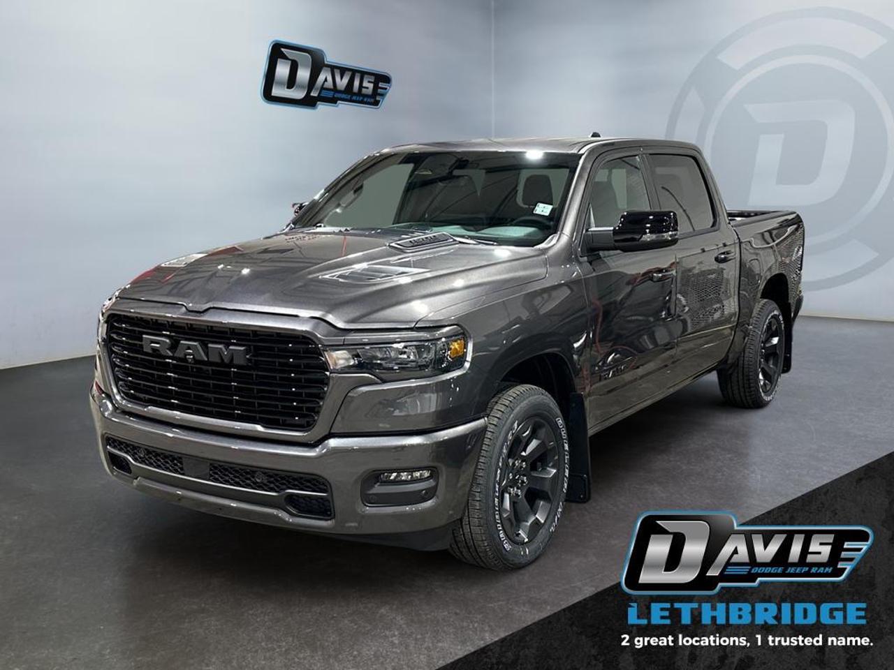 <b>Navigation, Apple CarPlay, Android Auto, 360 Camera, Heated Seats!</b><br /> <br /> <br /> <br />Dominate workdays and weekends alike with the 2026 Ram 1500, where capability meets class. <br /> <br />The Ram 1500's unmatched luxury transcends traditional pickups without compromising its capability. Loaded with best-in-class features, it's easy to see why the Ram 1500 is so popular. With the most towing and hauling capability in a Ram 1500, as well as improved efficiency and exceptional capability, this truck has the grit to take on any task.<br /> <br />This Granite Crystal Metallic Crew Cab 4X4 pickup has an Automatic transmission and is powered by a 420HP 3.0L Straight 6 Cylinder Engine. <br /> <br /> Our 1500's trim level is Sport. This Ram 1500 in Sport trim rewards you with front heated seats, a leather-wrapped heated steering wheel, a 360 camera system, a 10-speaker Alpine audio, and a 12-inch infotainment screen with inbuilt navigation, Apple CarPlay and Android Auto, and 4G LTE Wi-Fi hotspot. Additional features include class IV towing equipment, aluminum wheels, power adjustable pedals, intersection collision assist, evasion assist, lane keep assist with lane departure warning, and even more! This vehicle has been upgraded with the following features: Navigation, Apple CarPlay, Android Auto, 360 Camera, Heated Seats, Heated Steering Wheel, Aluminum Wheels.<br /><br /> <br />To apply right now for financing use this link: <a href=https://lethbridge.davisdodge.ca/free-credit-check/ target=_blank rel=nofollow noopener noreferrer>https://lethbridge.davisdodge.ca/free-credit-check/</a><br /><br /> <br /><br />As a premier Chrysler, Dodge, Jeep and RAM dealership, Davis Dodge proudly offers an extensive selection of new and used vehicles to meet every drivers needs. Customers across Lethbridge, Fort Macleod, Taber, Claresholm, Coaldale, and beyond trust us for daily vehicle specials, certified service and parts, and a seamless online inventory experience. <br /><br /> With competitive financing options and expert support, we make car buying easy and enjoyable. <br /><br /> Ready to hit the road? Schedule your test drive today at Davis Dodge, your trusted Chrysler, Dodge, Jeep and RAM dealer in Lethbridge, Alberta.<br /><br /> Vehicle pricing offer shown expires 2026-04-30. <br /> Come by and check out our fleet of 70+ used cars and trucks and 110+ new cars and trucks for sale in Lethbridge. o~o