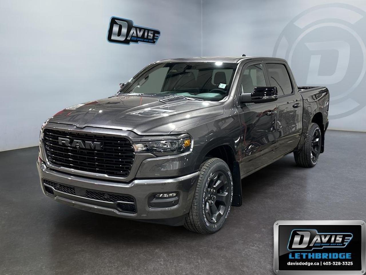 <b>Navigation, Apple CarPlay, Android Auto, 360 Camera, Heated Seats!</b><br /> <br /> Experience the perfect balance of power and luxury in the 2026 Ram 1500, built to handle every job with style.<br /> <br />The Ram 1500's unmatched luxury transcends traditional pickups without compromising its capability. Loaded with best-in-class features, it's easy to see why the Ram 1500 is so popular. With the most towing and hauling capability in a Ram 1500, as well as improved efficiency and exceptional capability, this truck has the grit to take on any task.<br /> <br />This Granite Crystal Metallic Crew Cab 4X4 pickup has an Automatic transmission and is powered by a 420HP 3.0L Straight 6 Cylinder Engine. <br /> <br /> Our 1500's trim level is Sport. This Ram 1500 in Sport trim rewards you with front heated seats, a leather-wrapped heated steering wheel, a 360 camera system, a 10-speaker Alpine audio, and a 12-inch infotainment screen with inbuilt navigation, Apple CarPlay and Android Auto, and 4G LTE Wi-Fi hotspot. Additional features include class IV towing equipment, aluminum wheels, power adjustable pedals, intersection collision assist, evasion assist, lane keep assist with lane departure warning, and even more! This vehicle has been upgraded with the following features: Navigation, Apple CarPlay, Android Auto, 360 Camera, Heated Seats, Heated Steering Wheel, Aluminum Wheels.<br /><br /> <br />To apply right now for financing use this link: <a href=https://lethbridge.davisdodge.ca/free-credit-check/ target=_blank rel=nofollow noopener noreferrer>https://lethbridge.davisdodge.ca/free-credit-check/</a><br /> <br /><br />As a premier Chrysler, Dodge, Jeep and RAM dealership, Davis Dodge proudly offers an extensive selection of new and used vehicles to meet every drivers needs. Customers across Lethbridge, Fort Macleod, Taber, Claresholm, Coaldale, and beyond trust us for daily vehicle specials, certified service and parts, and a seamless online inventory experience. <br /><br /> With competitive financing options and expert support, we make car buying easy and enjoyable. <br /><br /> Ready to hit the road? Schedule your test drive today at Davis Dodge, your trusted Chrysler, Dodge, Jeep and RAM dealer in Lethbridge, Alberta.<br /><br /> Vehicle pricing offer shown expires 2026-06-30. <br /> Come by and check out our fleet of 60+ used cars and trucks and 100+ new cars and trucks for sale in Lethbridge. o~o