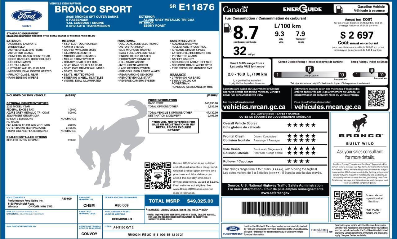 2025 Ford Bronco Sport Outer Banks Tech PKG   BLIS   ACC + Lane Keeping Photo