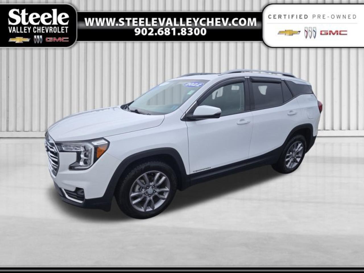 This 2022 GMC Terrain SLT AWD features 62,404 km and has undergone a full Steele Certified reconditioning, including a mechanical safety check and a complete professional detail. As the premium SLT trim, this SUV offers a sophisticated interior with leather-appointed seating, a heated steering wheel, and a hands-free power liftgate for added convenience. This unit provides a smooth, connected ride with advanced GMC infotainment and robust safety tech. We invite you to contact us to book a viewing and test drive at your convenience.