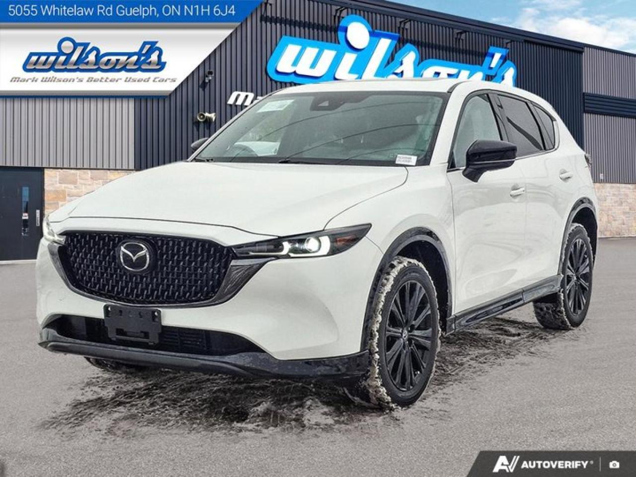 Come see this certified 2024 Mazda CX-5 Sport Design Sport Design Turbo AWD | Sunroof | Leather | Heated Seats + Steering | and Much More !. Its Automatic transmission and 2.5 L engine will keep you going. This Mazda CX-5 features the following options: Sunroof, Leather, Heated Steering Wheel, Apple Car Play, Air Conditioning, Adaptive Cruise, Heated Seats, Tilt Steering Wheel, Steering Radio Controls, and Power Windows. Test drive this vehicle at Mark Wilsons Better Used Cars, 5055 Whitelaw Road, Guelph, ON N1H 6J4.MASSIVE SELECTION: 500+ vehicles in ONE LOCATION, all Live Market Priced for the best value!STRAIGHTFORWARD & TRANSPARENT PRICING: Our Advertised Price INCLUDES:Safety Certification! (No separate certification fee upcharge).FREE Carfax History Report!NO upcharge for paying cash!CONFIDENCE & PEACE OF MIND: 30-Day/3,000 km Warranty INCLUDED! Plus a 5-Day Exchange Privilege!*EASY FINANCING: Better-than-bank rates, $0 Down, and 3 Months No Payments available OAC. BAD CREDIT APPROVED HERE!WE BUY CARS: Get Top Dollar for your trade, or sell us your vehicle for CASH even if you dont buy ours!www.shopwilsons.comAn Honest, Transparent Buying Experience. Trusted in business since 1961!(Cash Prices Exclude HST and Licensing Fees only.)