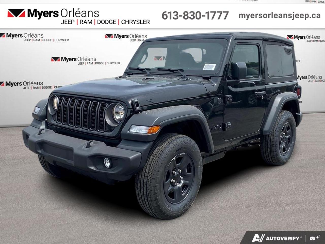 <b>Deep-tint Sunscreen Windows!</b><br> <br> With powerful engine options and advanced 4x4 systems, its built to conquer rough terrain and city streets with equal confidence.<br> <br>The 2026 Jeep Wrangler blends iconic design with modern innovation to deliver an unmatched driving experience on and off the road. Its durable build, open-air freedom, and advanced off-road systems make it the go-to SUV for those who live for adventure. With refined comfort, cutting-edge technology, and Jeeps legendary capability, the Wrangler remains the benchmark for authentic, all-terrain performance.<br> <br>This Black SUV has an Automatic transmission and is powered by a 270HP 2.0L 4 Cylinder Engine. <br> <br> Our Wranglers trim level is Sport. This off-road icon in the Sport trim comes standard with front and rear tow hooks, front fog lamps, and a manual convertible top with fixed rollover protection. Also standard include front and rear illuminated cupholders, air conditioning, an 8-speaker audio system, and a 12.3-inch infotainment screen powered by Uconnect 5W, with smartphone integration and mobile hotspot internet access. Additional features include cruise control, a rearview camera, and even more. This vehicle has been upgraded with the following features: Deep-tint Sunscreen Windows.<br><br> View the original window sticker for this vehicle with this url <b><a href=http://www.chrysler.com/hostd/windowsticker/getWindowStickerPdf.do?vin=1C4PJXAN7TW285280 target=_blank>http://www.chrysler.com/hostd/windowsticker/getWindowStickerPdf.do?vin=1C4PJXAN7TW285280</a></b>.<br> <br>To apply right now for financing use this link: <a href=https://www.myersorleansjeep.ca/apply-for-financing/ target=_blank>https://www.myersorleansjeep.ca/apply-for-financing/</a><br> <br/>5.29% financing for 96 months. <br> Buy this vehicle now for the lowest weekly payment of <b>$144.92</b> with $0 down for 96 months @ 5.29% APR O.A.C. ( Plus applicable taxes - **Rebates may not be applicable on all purchase types [cash, lease, or finance]. Eligibility and conditions may vary. Please see dealer for full details and confirmation of eligibility. / Total Obligation of $60288 ). Incentives expire 2026-06-30. See dealer for details. <br><br>The road to new driving experiences begins in our inventory, where youll find an incredible array of brand-new cars, trucks, minivans, and SUVs, including two of our bestselling models, the Dodge Ram 1500 and the Dodge Grand Caravan. If you want to know what the cutting edge of automotive technology looks like, all you have to do is visit Myers Orleans Jeep! Each model comes loaded with the convenient features and cool technology that help make every trip memorable. Looking for additional everyday luxury at a price thats incredibly wallet-friendly? Choose from our selection of quality pre-owned models! If you can think of a road, our friendly and knowledgeable sales team will help you find the perfect vehicle to drive it.<br><br>We may be a well-established dealership thats been part of the community for many years, but that doesnt mean were stuck in the past! At Myers Orleans Jeep, were proud to provide a fresh, modern approach to car buying. Using our array of online tools, you can browse our extensive inventory, schedule a service appointment, order parts, and even apply for credit from wherever youve got a connection. Our goal is to create relationships that will last, and we know that the best way to do this is by providing a dealership experience thats based on honesty, transparency, trust, and a commitment to customers. Stop by today and discover all the ways we go above and beyond for you.<br><br> Come by and check out our fleet of 30+ used cars and trucks and 70+ new cars and trucks for sale in Orleans.  o~o