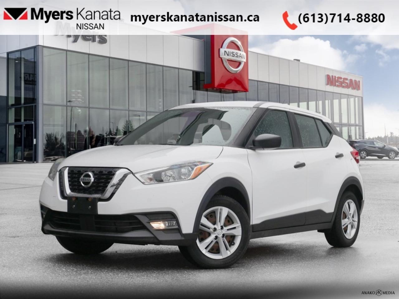 <b>Blind Spot Monitor,  Lane Departure Warning,  Touch Screen,  Fog Lights,  Remote Keyless Entry!</b><br> <br>  Compare at $16955 - KANATA NISSAN PRICE is just $15995! <br> <br>The Nissan Kicks defines value, efficiency, and capability in a stylish package. This 2020 Nissan Kicks is fresh on our lot in Kanata. This SUV has 82,130 km. Its White in colour. It has an Automatic transmission and is powered by a 122HP 1.6L 4 Cylinder Engine. <br> <br> Our Kickss trim level is S. This Kicks S is packed with unbelievable value. Fog lights, power side mirrors, rear view camera, blind spot and lane departure warning, impressive array of air bags, and intelligent automatic emergency braking make sure you stay safe on the road while remote keyless entry, steering wheel mounted cruise and audio control, 7 inch touchscreen, Bluetooth, and USB and aux jacks keep you connected and in the know. All this inside a lovely Nissan Kicks package makes this a great deal. This vehicle has been upgraded with the following features: Blind Spot Monitor, Lane Departure Warning, Touch Screen, Fog Lights, Remote Keyless Entry, Steering Wheel Audio Control, Active Emergency Braking.<br> <br/><br> Buy this vehicle now for the lowest bi-weekly payment of <b>$118.57</b> with $0 down for 84 months @ 8.99% APR O.A.C. ( Plus applicable taxes -  and licensing    ).  See dealer for details. <br> <br>*LIFETIME ENGINE TRANSMISSION WARRANTY NOT AVAILABLE ON VEHICLES WITH KMS EXCEEDING 140,000KM, VEHICLES 8 YEARS & OLDER, OR HIGHLINE BRAND VEHICLE(eg. BMW, INFINITI. CADILLAC, LEXUS...)<br> Come by and check out our fleet of 80+ used cars and trucks and 80+ new cars and trucks for sale in Kanata.  o~o