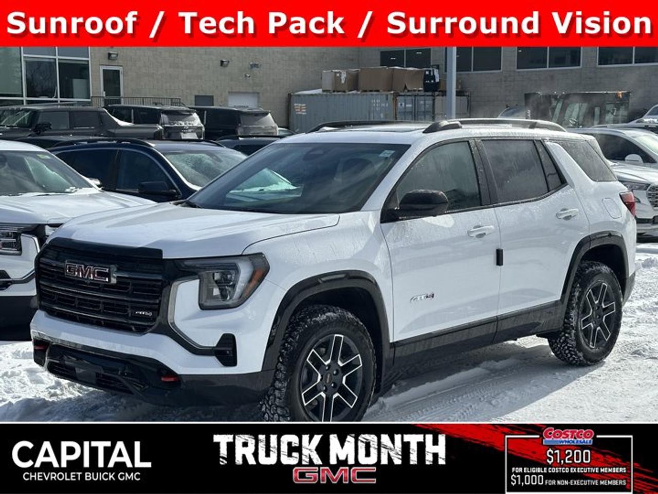 This GMC Terrain delivers a Turbocharged Gas I4 1.5L/-TBD- engine powering this Automatic transmission. TRANSMISSION, 8-SPEED AUTOMATIC, ELECTRONICALLY-CONTROLLED WITH OVERDRIVE includes Driver Shift Control (STD), TECHNOLOGY PACKAGE II includes (UVX) Traffic Sign Recognition, (UKK) Rear Pedestrian Alert, (UV2) HD Surround Vision and (DRZ) Rear Camera Mirror, SUNROOF, POWER, PANORAMIC SUNROOF WITH SUNSHADE.* This GMC Terrain Features the Following Options *LPO, FRONT AND REAR SPLASH GUARDS, MOULDED, LPO, ALL-WEATHER FLOOR LINERS, FRONT ONLY, ENGINE, 1.5L TURBO DOHC 4-CYLINDER, SIDI, VVT (175 hp [131.3 kW] @ 5800 rpm, 203 lb-ft of torque [275.0 Nm] @ 2000 - 4000 rpm). (STD), ENGINE BLOCK HEATER, AT4 PREFERRED EQUIPMENT GROUP includes standard equipment, 3 YEARS SIRIUSXM SiriusXM Extended Service subscription will stop at the end of the applicable subscription period unless you decide to continue service. Plan is non-transferable and non-refundable. Service subject to the SiriusXM Customer Agreement and Privacy Policy, visit siriusxm.ca/terms to see complete terms and how to cancel which includes online methods or calling 1-888-539-7474. Some services, content and features are subject to device capabilities, an active data connection enabled in the vehicle and location availability. All fees, content and features are subject to change. Content varies by subscription plan. SiriusXM and related logos are trademarks of Sirius XM Radio Inc. and its respective subsidiaries.), Wireless Apple CarPlay/Wireless Android Auto, Wipers, Rainsense, Windows, express up/down driver and express down all passengers, Window, rear side, solar absorbing, privacy tinting.* Stop By Today *A short visit to Capital Chevrolet Buick GMC Inc. located at 13103 Lake Fraser Drive SE, Calgary, AB T2J 3H5 can get you a dependable Terrain today!