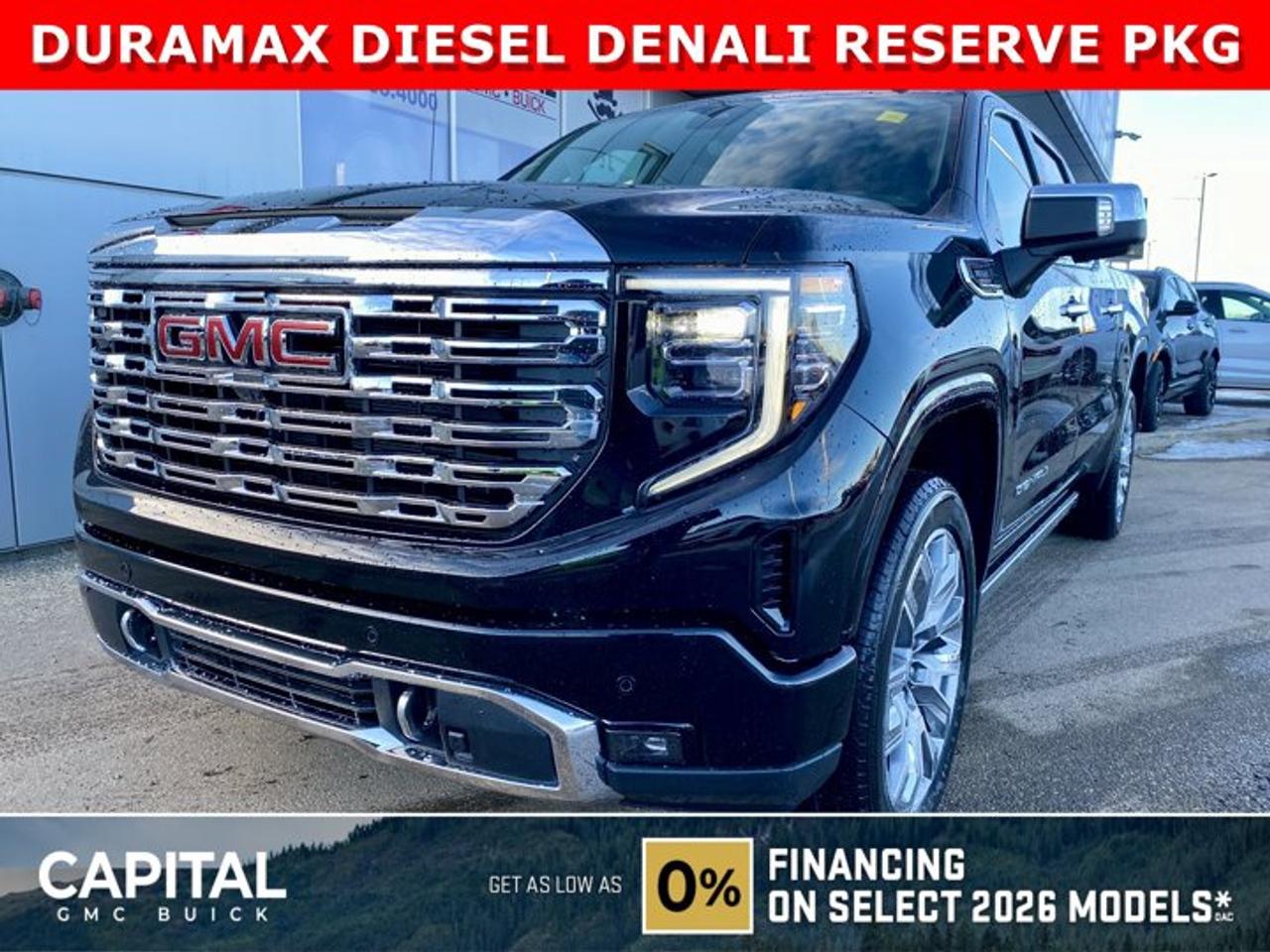 Check out this 2026 Sierra 1500 Crew Cab Denali with the RESERVE PACKAGE and the DURAMAX DIESEL ENGINE. Equipped with a ton of options like Heated and Cooled Seats, Heated Steering, Body Color Arch Moldings, 360 CAM, Rear Streaming Camera Mirror, Heads-up Display, 22 Inch Wheels, Heated Rear Seats, Massive Touchscreen, Power Assist Steps, and so much more... CALL NOWAsk for the Internet Department for more information or book your test drive today! Text 507-585-4395 for fast answers at your fingertips!AMVIC Licensed Dealer - Licence Number B1044900