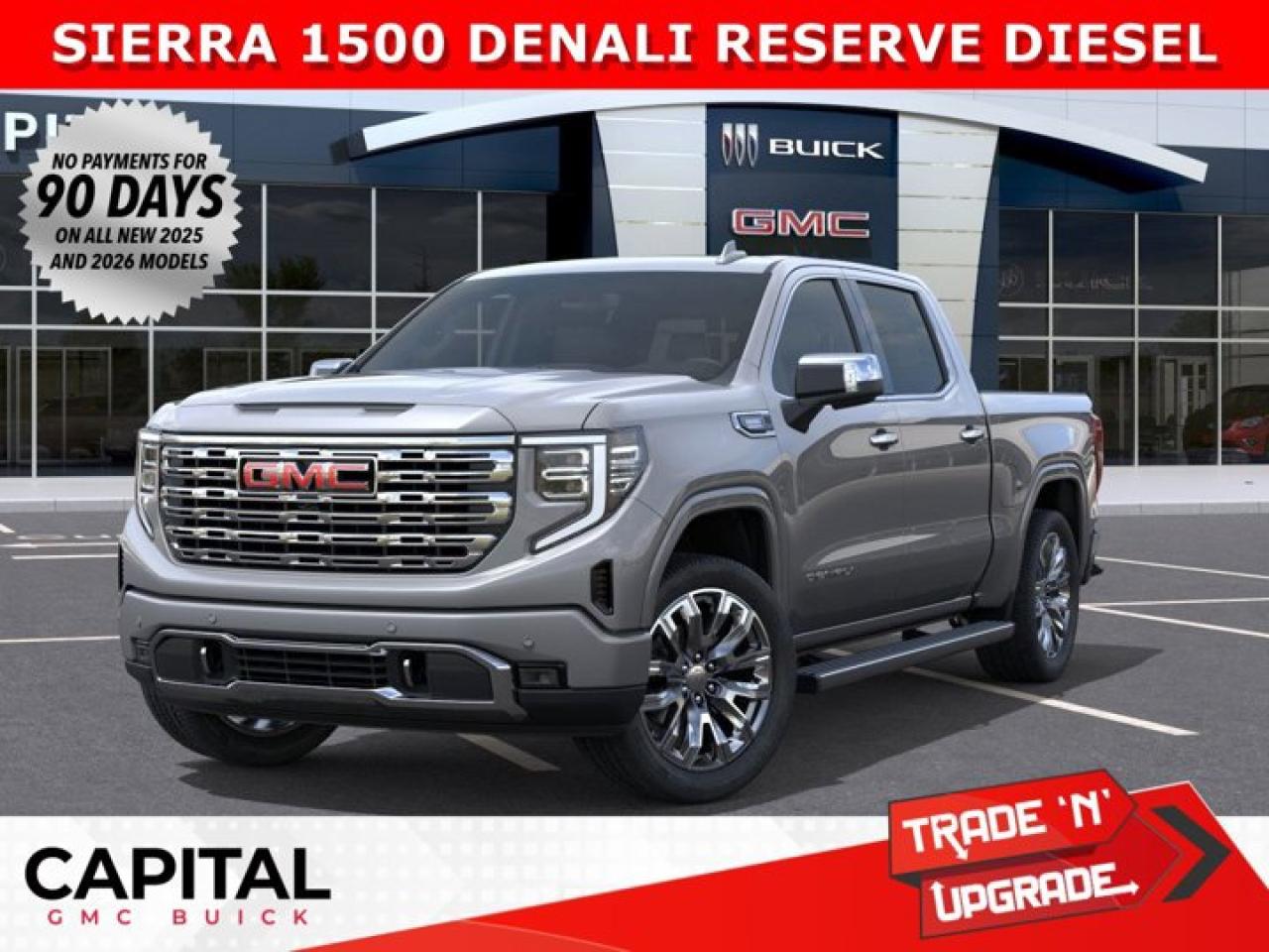 Check out this 2026 Sierra 1500 Crew Cab Denali with the RESERVE PACKAGE and the DURAMAX DIESEL ENGINE. Equipped with a ton of options like Heated and Cooled Seats, Heated Steering, Body Color Arch Moldings, 360 CAM, Rear Streaming Camera Mirror, Heads-up Display, 22 Inch Wheels, Heated Rear Seats, Massive Touchscreen, Power Assist Steps, and so much more... CALL NOWAsk for the Internet Department for more information or book your test drive today! Text 825-445-0521 for fast answers at your fingertips!AMVIC Licensed Dealer - Licence Number B1044900Disclaimer: All prices are plus taxes and include all cash credits and loyalties. See dealer for details. AMVIC Licensed Dealer # B1044900