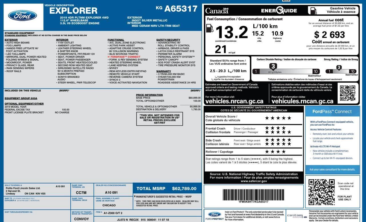 2019 Ford Explorer Platinum ACC + Lane Keeping   BLIS   7 Seater Photo