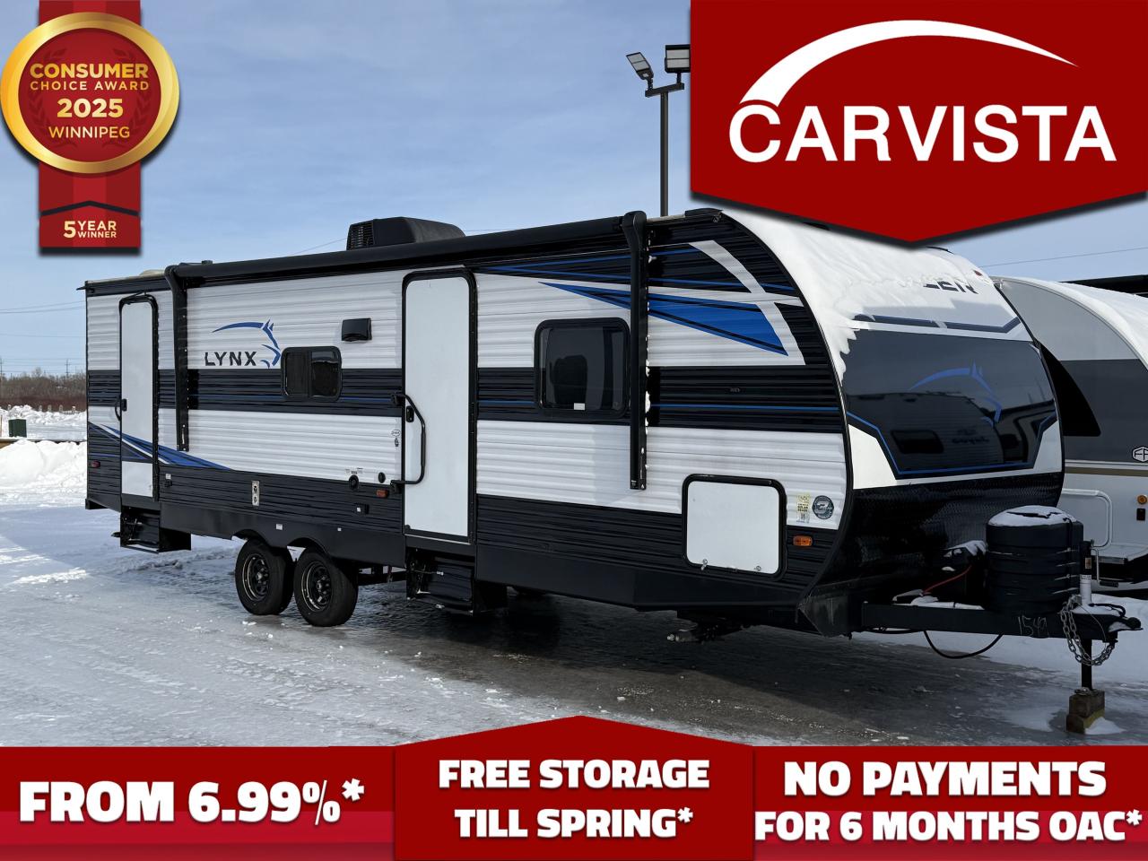 FREE WINTER STORAGE AND WINTERIZATION***   No Payments for up to 6 months. Low interest options available! Come see why Carvista has been the Consumer Choice Award Winner for 5 consecutive years! 2021-2025!

Come see why Carvista has been the Consumer Choice Award Winner for 5 consecutive years! 2021, 2022, 2023, 2024 and 2025! Dont play the waiting game, our units are in-stock, no pre-order necessary!! See for yourself why Carvista has won this prestigious award and continues to serve its community. Carvista Approved! Our RVista package includes a complete inspection of your camper that includes general testing of the camper systems! We pride ourselves in providing the highest quality trailers possible, and include a rigorous detail to ensure you get the cleanest trailer around.
Prices and payments exclude GST OR PST 
Carvista Inc. Dealer Permit # 1211
Category: Used Camper
Units may not be exactly as shown, please verify all details with a sales person.