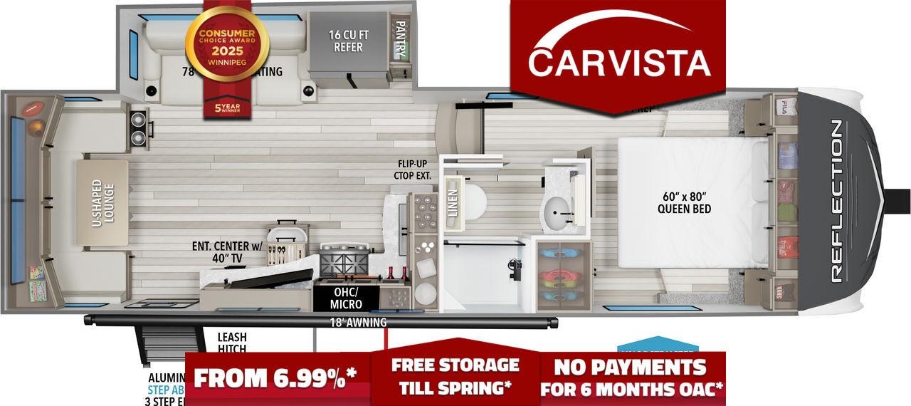 FREE WINTER STORAGE AND WINTERIZATION***   No Payments for up to 6 months. Low interest options available! Come see why Carvista has been the Consumer Choice Award Winner for 5 consecutive years! 2021-2025!

Come see why Carvista has been the Consumer Choice Award Winner for 5 consecutive years! 2021, 2022, 2023, 2024 and 2025! Dont play the waiting game, our units are in-stock, no pre-order necessary!! See for yourself why Carvista has won this prestigious award and continues to serve its community. Carvista Approved! Our RVista package includes a complete inspection of your camper that includes general testing of the camper systems! We pride ourselves in providing the highest quality trailers possible, and include a rigorous detail to ensure you get the cleanest trailer around.
Prices and payments exclude GST OR PST 
Carvista Inc. Dealer Permit # 1211
Category: Used Camper
Units may not be exactly as shown, please verify all details with a sales person.
