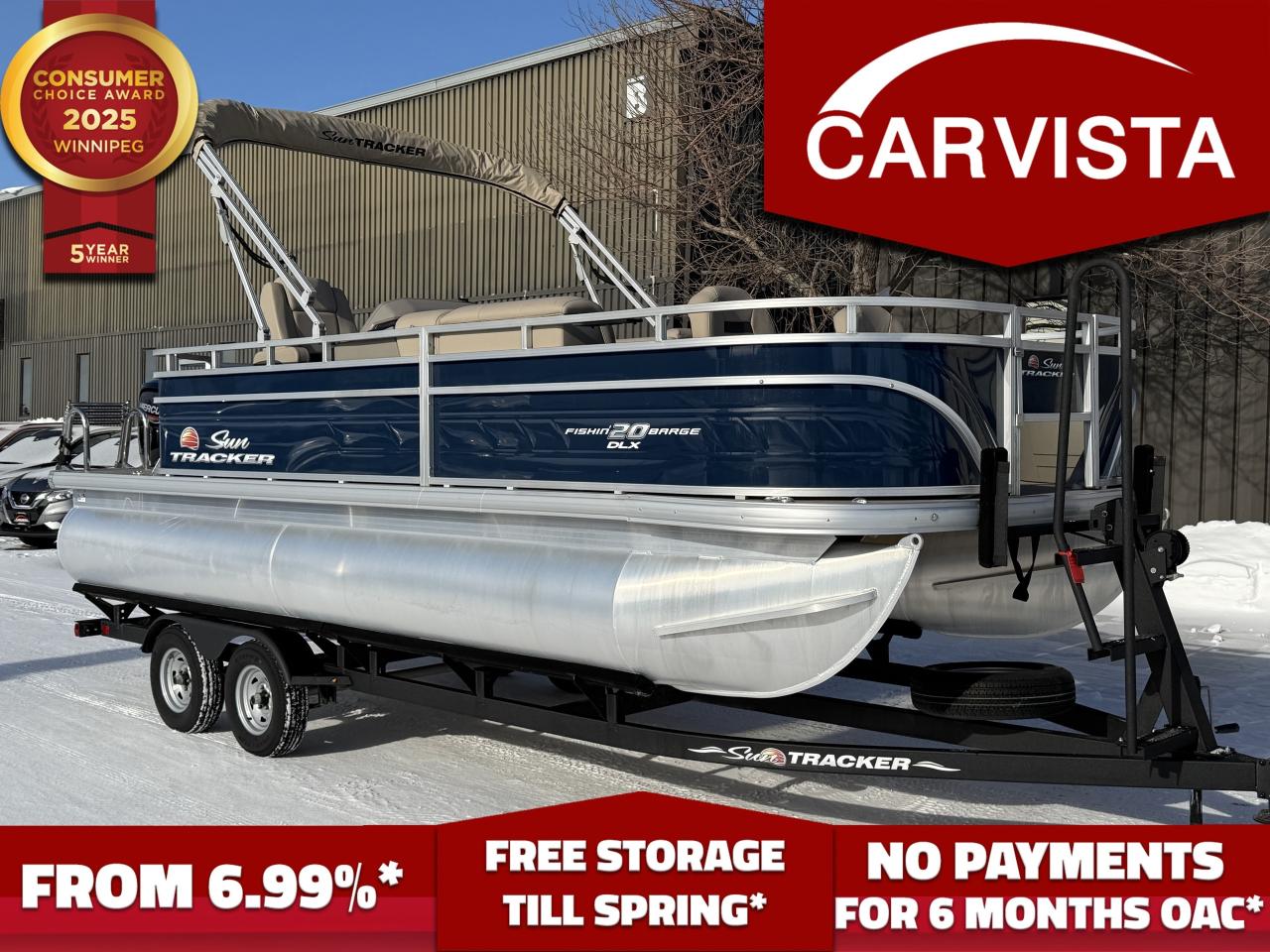 FACTORY MERCURY WARRANTY UNTIL SEPT 19 2026! 

Meet the 2024 Sun Tracker Fishin&rsquo; Barge&reg; 20 DLX &mdash; the ultimate &ldquo;do-everything&rdquo; pontoon built for serious fishing, relaxed cruising, and family days on the water, with the huge advantage of being barely broken in at only 49 hours on its Mercury 90HP outboard. Add in the factory tandem-axle trailer and the revised 2024 interior design, and you&rsquo;ve got a turn-key package that&rsquo;s ready to launch, tow, and enjoy immediately.



2024 Sun Tracker Fishin&rsquo; Barge&reg; 20 DLX &mdash; 49 Hours | Mercury 90HP | Factory Tandem Trailer

Like-New Hours on a Proven Mercury 90HP

With just 49 hours, this Fishin&rsquo; Barge is still in that sweet spot: the engine is nicely run in, but the overall package feels near-new. The Mercury 90HP delivers the ideal balance for this platform:

Strong low-end push for getting on plane with a full crew

Smooth mid-range cruising for long lake runs

Responsive handling for docking, tight marinas, and slow-speed maneuvering

Excellent fuel efficiency compared to higher horsepower setups, while still offering confident performance

This power level is a fantastic match for the 20DLX footprint&mdash;plenty of capability for family cruising, tubing with the right setup, and getting you to the next fishing spot without feeling underpowered.



The &ldquo;Fish + Cruise&rdquo; Layout Everyone Wants

The Fishin&rsquo; Barge series is popular for one reason: it blends true fishing functionality with a comfortable pontoon lounge experience&mdash;without forcing you to choose one or the other.

Fishing-Forward Features (Designed for Real Anglers)

This model is purpose-built for the way people actually fish from pontoons:

Dedicated fishing zones (bow and/or stern fishing areas depending on layout)

Angler-friendly seating with open deck access for casting and moving around

Plenty of room for rods, tackle, and a cooler, without cluttering the cockpit

Stable pontoon platform for standing and casting&mdash;great for families and multi-person fishing

Whether you&rsquo;re spot-hopping for walleye, chasing pike, or taking kids out for their first casts, the Fishin&rsquo; Barge layout makes the day feel organized, not chaotic.



Revised 2024 Interior Design &mdash; Modern, Clean, and Upgraded Feel

One of the standout benefits here is the updated interior design for 2024. Sun Tracker refined the look and flow to create a more current, premium feel&mdash;perfect for buyers who want a pontoon that looks &ldquo;newer&rdquo; inside, not dated.

Expect benefits like:

Cleaner, more contemporary styling

Improved overall cockpit flow for moving between lounges and fishing areas

Refreshed seating design that feels more upscale and purpose-built

A cohesive interior look that photographs incredibly well and elevates the ownership experience

This isn&rsquo;t just a boat you&rsquo;ll enjoy using&mdash;it&rsquo;s a boat you&rsquo;ll be proud to pull up in.



Family Comfort + All-Day Relaxation

Beyond fishing, the 20DLX shines as a &ldquo;family-first&rdquo; pontoon:

Spacious lounging areas for adults to stretch out

Open deck space for coolers, bags, and lake gear

Comfortable seating positions for long cruises and sunset rides

Easy access around the boat so everyone has their own zone&mdash;fishing, relaxing, or hanging out

It&rsquo;s the kind of pontoon that keeps everyone happy: anglers get function, passengers get comfort.



Factory Tandem-Axle Trailer Included &mdash; Huge Value

This package includes a factory tandem-axle trailer, which is a major advantage for stability, peace of mind, and towing confidence&mdash;especially for longer trips or rougher roads.

Benefits of tandem-axle trailering:

More stable towing at highway speeds

Better weight distribution for safer handling

Improved tracking on windy prairie roads and passing traffic

Extra reassurance for longer hauls to cabins, campgrounds, or new lakes

If you&rsquo;ve been comparing pontoons, you already know: trailers aren&rsquo;t always included, and a tandem-axle setup is a premium bonus that makes ownership far easier.



Why This Fishin&rsquo; Barge 20 DLX Stands Out

If you&rsquo;re shopping pontoons, this one checks the rare boxes buyers actually want:
? 2024 model year with the updated interior
? Only 49 engine hours &mdash; barely used
? Mercury 90HP &mdash; the &ldquo;right&rdquo; power for everyday use
? Factory tandem-axle trailer included
? Fish + cruise layout &mdash; one boat that fits every weekend plan



Perfect For&hellip;

Cabin owners who want a reliable, tow-ready pontoon

Families who want comfort + versatility

Buyers who want a near-new boat without waiting for ordering lead times

Anglers who want a pontoon that&rsquo;s actually laid out for fishing (not an afterthought)



Come see why Carvista has been the Consumer Choice Award Winner for 5 consecutive years! 2021, 2022, 2023, 2024 and 2025! Dont play the waiting game, our units are instock, no pre-order necessary!! See for yourself why Carvista has won this prestigious award and continues to serve its community. Carvista Approved! Carvista Approved! Our BoatVista package includes a complete inspection of your boat that includes an engine run up and test of the general systems of the unit! We pride ourselves in providing the highest quality marine products possible, and include a rigorous detail to ensure you get the cleanest unit around. 

Prices and payments exclude GST OR PST 

Carvista Inc. 

Dealer Permit # 1211 

Category: Used Boat

Units may not be exactly as shown, please verify all details with a sales person.