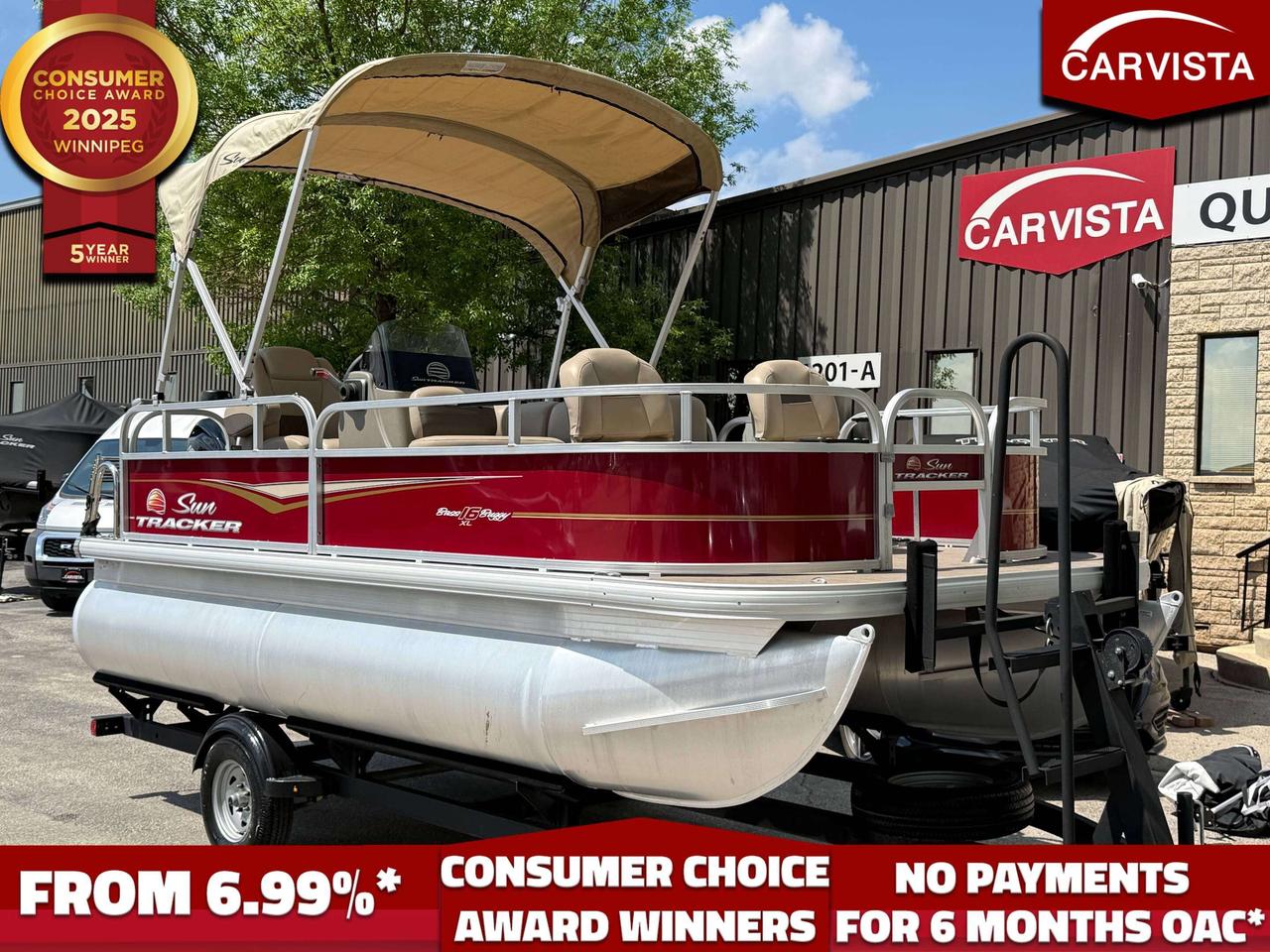 2024 Sun Tracker Bass Buggy&reg; 16 XL  50HP Mercury | Trailer 

ONLY 39 HOURS!!!

If you want a pontoon that can do it all&mdash;lazy sunset cruises, family weekends, and serious time on the water with rod-in-hand&mdash;this 2023 Sun Tracker Bass Buggy 16XL is the perfect match. Built to be easy to tow, easy to launch, and incredibly stable, this rig delivers the comfort of a pontoon with the fish-ready features you actually need.



Power & Performance

At the transom, you&rsquo;ve got proven, efficient outboard power:

50HP Mercury outboard

Smooth, reliable performance ideal for:

cruising the lake with a full crew

hopping between fishing spots quickly

pulling light watersports (conditions/load dependent)

Excellent balance of fuel economy + usable power for a 16 pontoon platform

Easy handling at the dock thanks to the stable pontoon footprint



Trailer Included &ndash; Factory Matched

No extra hunting, no guessing, no trailer compatibility worries:

Factory matched trailer included

Proper fit and balance for this exact pontoon size

Makes ownership simpler:

tow it home

store it easily

launch at different lakes whenever you want

Ideal for anyone who wants a pontoon that&rsquo;s actually practical to transport and keep off-season



Why the Bass Buggy 16XL is Such a Smart Buy

This model hits a sweet spot that a lot of buyers are after:

Compact pontoon footprint = easy towing and storage

Pontoon stability = comfortable for kids, friends, and moving around while fishing

Fishing + cruising layout = not a one-trick boat

50HP power = capable without being overkill

Equipped package = trailer AND motor



Perfect For&hellip;

Families who want an easy pontoon for weekends at the cabin

First-time pontoon owners who want a turnkey setup



A clean, compact, special-edition pontoon that&rsquo;s ready to fish and cruise immediately&mdash;powered by a 50HP Mercury and packaged with the right essentials.

Come see why Carvista has been the Consumer Choice Award Winner for 5 consecutive years! 2021, 2022, 2023, 2024 and 2025! Dont play the waiting game, our units are instock, no pre-order necessary!! See for yourself why Carvista has won this prestigious award and continues to serve its community. Carvista Approved! Carvista Approved! Our BoatVista package includes a complete inspection of your boat that includes an engine run up and test of the general systems of the unit! We pride ourselves in providing the highest quality marine products possible, and include a rigorous detail to ensure you get the cleanest unit around. 

Prices and payments exclude GST OR PST 

Carvista Inc. 

Dealer Permit # 1211 

Category: Used Boat

Units may not be exactly as shown, please verify all details with a sales person.