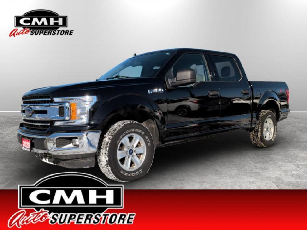 <b>CREW CAB !! V6 4X4 !! REAR CAMERA, APPLE CARPLAY, ANDROID AUTO, BLUETOOTH, TRAILER TOW PACKAGE, INTEGRATED TRAILER BRAKE CONTROLLER, BENCH FRONT SEAT, POWER GROUP, AIR CONDITIONING, 17-INCH ALLOY WHEELS **PREV. RENTAL**</b><br>  <br>CMH certifies that all vehicles meet DOUBLE the Ministry standards for Brakes and Tires<br><br> <br>This vehicle was a previous daily rental. This 2020 Ford F-150 is for sale today. <br> <br>The perfect truck for work or play, this versatile Ford F-150 gives you the power you need, the features you want, and the style you crave! With high-strength, military-grade aluminum construction, this F-150 cuts the weight without sacrificing toughness. The interior design is first class, with simple to read text, easy to push buttons and plenty of outward visibility. This Crew Cab 4X4 pickup has 156,517 km. Its Agate Black in colour and is major accident free based on the <a href=https://vhr.carfax.ca/?id=l6+uLGpnBlffv2FujCyj6hQW2eYdE+v1 target=_blank>CARFAX Report</a>. It has an Automatic transmission and is powered by a 325HP 2.7L V6 Cylinder Engine. <br> <br> Our F-150s trim level is XLT. Upgrading to the class leader, this Ford F-150 XLT comes very well equipped with remote keyless entry, dynamic hitch assist, Ford Co-Pilot360 that features pre-collision assist and automatic emergency braking. Enhanced features include aluminum wheels, chrome exterior accents, SYNC 3 with enhanced voice recognition, Apple CarPlay and Android Auto, FordPass Connect 4G LTE, steering wheel mounted cruise control, a powerful audio system with SiriusXM radio, cargo box lights, power door locks and a rear view camera to help when backing out of a tight spot.<br> To view the original window sticker for this vehicle view this <a href=http://www.windowsticker.forddirect.com/windowsticker.pdf?vin=1FTEW1EP6LFA86724 target=_blank>http://www.windowsticker.forddirect.com/windowsticker.pdf?vin=1FTEW1EP6LFA86724</a>. <br/><br> <br>To apply right now for financing use this link: <a href=https://www.cmhniagara.com/financing/ target=_blank>https://www.cmhniagara.com/financing/</a><br><br> <br/><br>**PLEASE NOTE:** The functionality and condition of any accessories and aftermarket parts are not guaranteed by CMH Auto Superstore. Examples of such items include, but are not limited to: tonneau covers, radios, cameras, remote starts, vent visors, roof racks, winches, light bars, headlights/tail lights, center caps, running boards, etc. If an aftermarket part is safety-related and found to be defective, it will be replaced by a factory option.<br><b>**CMH Auto Superstore reserves the right to choose to repair, modify, or replace all aftermarket parts (example  headlights) or accessories at its sole discretion.**</b><br><br>Trade-ins are welcome! Financing available OAC ! Price INCLUDES a valid safety certificate! Price INCLUDES a 60-day limited warranty on all vehicles except classic or vintage cars. CMH is a Full Disclosure dealer with no hidden fees. We are a family-owned and operated business for over 30 years! o~o