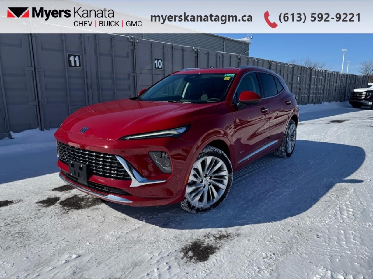 <b>Sunroof,  Cooled Seats,  HUD,  Bose Premium Audio,  Leather Seats!</b><br> <br> <br> <br>At Myers, we believe in giving our customers the power of choice. When you choose to shop with a Myers Auto Group dealership, you dont just have access to one inventory, youve got the purchasing power of an entire auto group behind you!<br> <br>Stylish, smart and thoughtfully crafted the 2026 Envision brings premium SUV appeal without compromise. <br> <br>The 2026 Buick Envision offers drivers a sophisticated crossover experience that pairs elegant design with modern technology and capable handling. Inside, youll enjoy a cabin filled with refined touches, intuitive controls and the kind of comfort suited for daily needs or longer drives. With all-wheel drive as standard, thoughtful amenities, and Buicks commitment to safety, the Envision presents a compelling option for those seeking upscale performance in a compact SUV.<br> <br>This Brilliant Red SUV has an Automatic transmission and is powered by a 228HP 2.0L 4 Cylinder Engine. <br> <br> Our Envisions trim level is Avenir. This range-topping Avenir trim rewards you with a panoramic sunroof, ventilated and heated leather seats with massage function, a drivers head up display, and a sonorous 9-speaker Bose premium audio. Also standard include a power liftgate for rear cargo access, an HD surround vision system, a wireless charging pad for mobile devices, and an ultra-wide infotainment screen with wireless Apple CarPlay and Android Auto. Safety features include adaptive cruise control, blind zone steering assist, lane keep assist with lane departure warning, rear park assist, and rear cross traffic braking. Additional features also include remote engine start, keyless open, a heated steering wheel, and even more. This vehicle has been upgraded with the following features: Sunroof, Cooled Seats, HUD, Bose Premium Audio, Leather Seats, 360 Camera, Wireless Charging Pad.<br><br> <br>To apply right now for financing use this link: <a href=https://www.myerskanatagm.ca/finance/ target=_blank>https://www.myerskanatagm.ca/finance/</a><br><br> <br/>   <br> Buy this vehicle now for the lowest bi-weekly payment of <b>$361.78</b> with $0 down for 84 months @ 3.99% APR O.A.C. ( Plus applicable taxes -  **Rebates may not be applicable on all purchase types [cash, lease, or finance]. Eligibility and conditions may vary. Please see dealer for full details and confirmation of eligibility.   ).  Incentives expire 2026-03-31.  See dealer for details. <br> <br>Myers Kanata Chevrolet Buick GMC Inc is a great place to find quality used cars, trucks and SUVs. We also feature over a selection of over 50 used vehicles along with 30 certified pre-owned vehicles. Our Ottawa Chevrolet, Buick and GMC dealership is confident that youll be able to find your next used vehicle at Myers Kanata Chevrolet Buick GMC Inc. You will always find our inventory updated with the latest models. Our team believes in giving nothing but the best to our customers. Visit our Ottawa GMC, Chevrolet, and Buick dealership and get all the information you need today!<br> Come by and check out our fleet of 30+ used cars and trucks and 280+ new cars and trucks for sale in Kanata.  o~o
