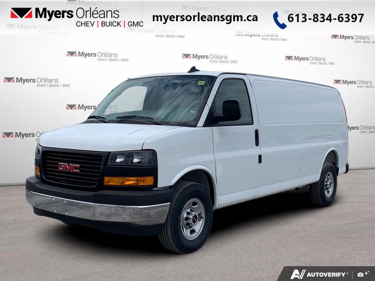 <b>GM Fleet approved businesses get an extra $7500 rebate from advertised price: ASK US HOW!!<br><br>Convenience Package, Remote Engine Start, Enhance Convenience Package!<br> <br></b><br>  For more than 80 years, the Myers Automotive Group has brought exceptional vehicles and world-class service to drivers in the Ottawa area. Myers Orleans Chevrolet Buick GMC is proud to serve Greater Ottawa, and to continue the tradition of excellence that the Myers name is known for. We are your trusted and professional choice since 1942!<br> <br>The GMC Savana Cargo Van is perfectly equipped for a confident driving experience.<br> <br>This GMC Savana Cargo rides on a full-size van chassis with two seats and an expansive cargo area. If you want the capability of a truck, but need the cargo space provided by van, this GMC Savana is perfect fit for you. You can haul big payloads and or customize this Savana to perfectly fit for your business needs.<br> <br>This Summit White van has an Automatic transmission and is powered by a 401HP 6.6L 8 Cylinder Engine. <br> <br> Our Savana Cargo Vans trim level is 2500 155. This multi purpose cargo van includes a large passenger-side door, air conditioning, power windows and door locks, 6 built-in tie down anchors in the cargo area, vinyl surfaces to make it easier to clean, a 120 volt power outlet, a rear view camera, LED interior cargo lights, Stabilitrak and Tow Haul mode to change the transmission and engine settings when youre hauling a heavy load. This vehicle has been upgraded with the following features: Convenience Package, Remote Engine Start, Enhance Convenience Package.<br><br> <br>To apply right now for financing use this link: <a href=https://www.myersorleansgm.ca/FinancePreQualForm target=_blank>https://www.myersorleansgm.ca/FinancePreQualForm</a><br> <br/>Weve discounted this vehicle $5000. <br> Buy this vehicle now for the lowest bi-weekly payment of <b>$388.06</b> with $0 down for 84 months @ 4.99% APR O.A.C. ( Plus applicable taxes - **Rebates may not be applicable on all purchase types [cash, lease, or finance]. Eligibility and conditions may vary. Please see dealer for full details and confirmation of eligibility. ). Incentives expire 2026-08-31. See dealer for details. <br><br>At Myers Orleans Chevrolet, youll find an impressive inventory of brand-new Chevrolet, Buick, and GMC vehicles. But we dont stop there! We also offer an amazing array of gently-used cars, trucks, and SUVs from Chevrolet, as well as a selection of alternate-brand used vehicles from some of Canadas favourite auto makers. When you choose to shop with Myers, youre not limited to what you can find on our well-appointed lot. Youve got the resources of an entire automotive group at your fingertips! Our friendly, no-pressure sales team will go through your list of must-haves, and will match you with the vehicle from Myers that checks off all the right boxes.<br> Come by and check out our fleet of 40+ used cars and trucks and 180+ new cars and trucks for sale in Orleans.  o~o