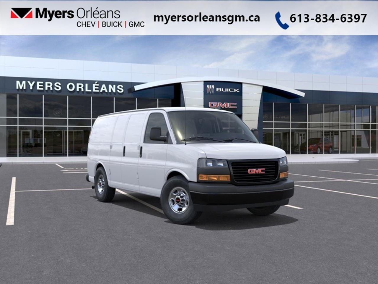 <b>GM Fleet approved businesses get an extra $7500 rebate from advertised price: ASK US HOW!!<br><br>Convenience Package, Remote Keyless Entry!<br> <br></b><br>  <br> <br>For more than 80 years, the Myers Automotive Group has brought exceptional vehicles and world-class service to drivers in the Ottawa area. Myers Orleans Chevrolet Buick GMC is proud to serve Greater Ottawa, and to continue the tradition of excellence that the Myers name is known for. We are your trusted and professional choice since 1942!<br> <br>Get commercial-grade reliability and engineering with this GMC Savana cargo van. <br> <br>This GMC Savana Cargo rides on a full-size van chassis with two seats and an expansive cargo area. If you want the capability of a truck, but need the cargo space provided by van, this GMC Savana is perfect fit for you. You can haul big payloads and or customize this Savana to perfectly fit for your business needs.<br> <br>This Summit White van has an Automatic transmission and is powered by a 276HP 4.3L V6 Cylinder Engine. <br> <br> Our Savana Cargo Vans trim level is 2500 135. This multi purpose cargo van includes a large passenger-side door, air conditioning, power windows and door locks, 6 built-in tie down anchors in the cargo area, vinyl surfaces to make it easier to clean, a 120 volt power outlet, a rear view camera, LED interior cargo lights, Stabilitrak and Tow Haul mode to change the transmission and engine settings when youre hauling a heavy load. This vehicle has been upgraded with the following features: Convenience Package, Remote Keyless Entry.<br><br> <br>To apply right now for financing use this link: <a href=https://www.myersorleansgm.ca/FinancePreQualForm target=_blank>https://www.myersorleansgm.ca/FinancePreQualForm</a><br><br> <br/> Weve discounted this vehicle $5000.   <br> Buy this vehicle now for the lowest bi-weekly payment of <b>$337.31</b> with $0 down for 84 months @ 4.99% APR O.A.C. ( Plus applicable taxes -  **Rebates may not be applicable on all purchase types [cash, lease, or finance]. Eligibility and conditions may vary. Please see dealer for full details and confirmation of eligibility.   ).  Incentives expire 2026-06-01.  See dealer for details. <br> <br>At Myers Orleans Chevrolet, youll find an impressive inventory of brand-new Chevrolet, Buick, and GMC vehicles. But we dont stop there! We also offer an amazing array of gently-used cars, trucks, and SUVs from Chevrolet, as well as a selection of alternate-brand used vehicles from some of Canadas favourite auto makers. When you choose to shop with Myers, youre not limited to what you can find on our well-appointed lot. Youve got the resources of an entire automotive group at your fingertips! Our friendly, no-pressure sales team will go through your list of must-haves, and will match you with the vehicle from Myers that checks off all the right boxes.<br> Come by and check out our fleet of 30+ used cars and trucks and 190+ new cars and trucks for sale in Orleans.  o~o