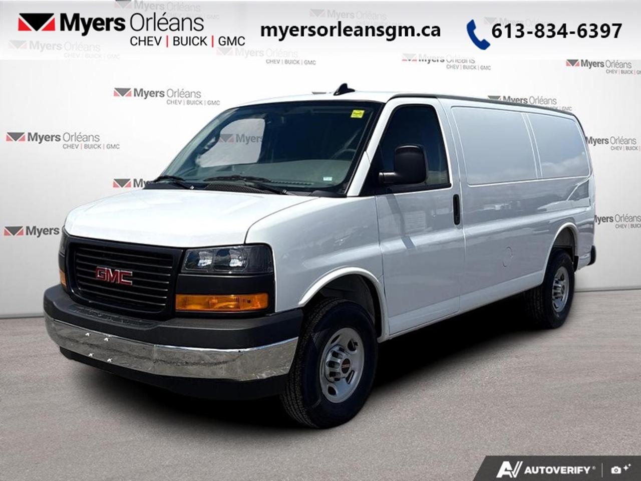 <b>GM Fleet approved businesses get an extra $7500 rebate from advertised price: ASK US HOW!!<br><br>Convenience Package, Driver Convenience Package, Remote Keyless Entry!<br> <br></b><br>  For more than 80 years, the Myers Automotive Group has brought exceptional vehicles and world-class service to drivers in the Ottawa area. Myers Orleans Chevrolet Buick GMC is proud to serve Greater Ottawa, and to continue the tradition of excellence that the Myers name is known for. We are your trusted and professional choice since 1942!<br> <br>Haul all of your gear ease in this GMC Savana professional grade cargo van.<br> <br>This GMC Savana Cargo rides on a full-size van chassis with two seats and an expansive cargo area. If you want the capability of a truck, but need the cargo space provided by van, this GMC Savana is perfect fit for you. You can haul big payloads and or customize this Savana to perfectly fit for your business needs.<br> <br>This Summit White van has an Automatic transmission and is powered by a 276HP 4.3L V6 Cylinder Engine. <br> <br> Our Savana Cargo Vans trim level is 2500 135. This multi purpose cargo van includes a large passenger-side door, air conditioning, power windows and door locks, 6 built-in tie down anchors in the cargo area, vinyl surfaces to make it easier to clean, a 120 volt power outlet, a rear view camera, LED interior cargo lights, Stabilitrak and Tow Haul mode to change the transmission and engine settings when youre hauling a heavy load. This vehicle has been upgraded with the following features: Convenience Package, Driver Convenience Package, Remote Keyless Entry.<br><br> <br>To apply right now for financing use this link: <a href=https://www.myersorleansgm.ca/FinancePreQualForm target=_blank>https://www.myersorleansgm.ca/FinancePreQualForm</a><br> <br/>Weve discounted this vehicle $5000. <br> Buy this vehicle now for the lowest bi-weekly payment of <b>$352.49</b> with $0 down for 84 months @ 4.99% APR O.A.C. ( Plus applicable taxes - **Rebates may not be applicable on all purchase types [cash, lease, or finance]. Eligibility and conditions may vary. Please see dealer for full details and confirmation of eligibility. ). Incentives expire 2026-08-31. See dealer for details. <br><br>At Myers Orleans Chevrolet, youll find an impressive inventory of brand-new Chevrolet, Buick, and GMC vehicles. But we dont stop there! We also offer an amazing array of gently-used cars, trucks, and SUVs from Chevrolet, as well as a selection of alternate-brand used vehicles from some of Canadas favourite auto makers. When you choose to shop with Myers, youre not limited to what you can find on our well-appointed lot. Youve got the resources of an entire automotive group at your fingertips! Our friendly, no-pressure sales team will go through your list of must-haves, and will match you with the vehicle from Myers that checks off all the right boxes.<br> Come by and check out our fleet of 40+ used cars and trucks and 180+ new cars and trucks for sale in Orleans.  o~o