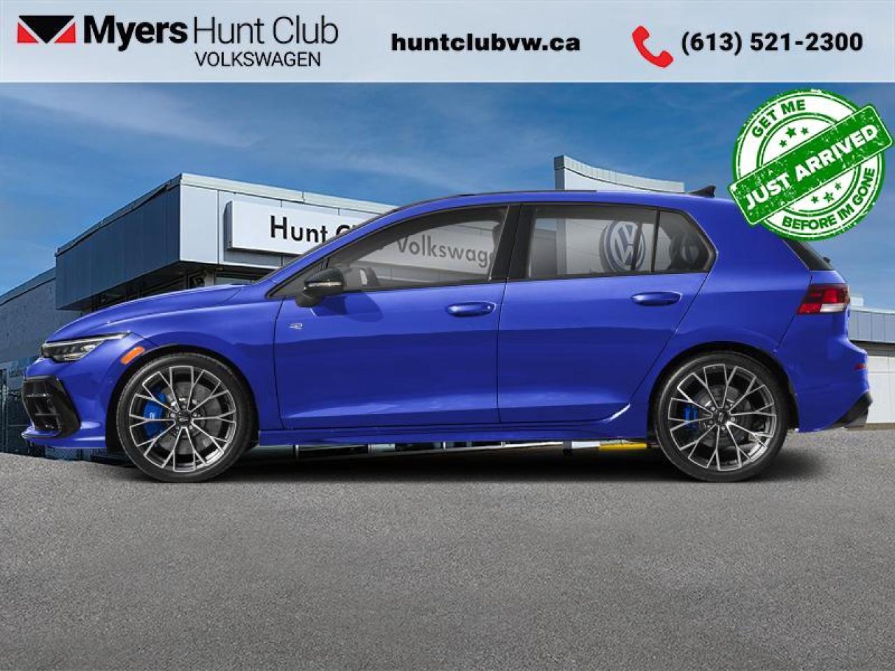 <b>Sunroof!</b><br> <br> <br> <br>The 2026 Volkswagen Golf R blends high-performance hatchback heritage, sharp styling and all-weather capability into one thrilling package. <br> <br>From the outside, the Golf R commands attention with its lowered stance, distinctive R-badged accents and assertive body styling that telegraph its performance intent. Inside, the cabin features premium materials, intuitive tech and comfortable seating designed for both driver and passengers alike. With its refined engineering, intelligent features and Volkswagens commitment to driving excellence, the Golf R delivers a performance-focused experience you can depend on.<br> <br>This Lapiz Blue Metallic hatchback has an Automatic transmission and is powered by a 328HP 2.0L 4 Cylinder Engine. Motivated by that thrifty motor it gets 10.5 L/100 km in the city and uses just 7.7 L/100 km out on the highway according to Transport Canada. <br> <br> Our Golf Rs trim level is DSG. This trim features sport-tuned adaptive suspension, diamond-cut alloy wheels, a fixed wing spoiler, an 8-speaker Harman Kardon audio system, wireless Apple CarPlay and Android Auto, onboard navigation, a drivers heads up display unit, mobile device wireless charging, and SiriusXM streaming radio. Also standard include heated and ventilated Nappa leather front bucket seats R-badged headrests, power adjustment, lumbar support and memory function, a heated steering wheel, proximity keyless entry with push button start, dual-zone climate control, front and rear cupholders, and three 12-volt DC power outlets. Road safety is assured with blind spot monitoring, lane keep assist, lane departure warning, front and rear collision mitigation, park assist with parking sensors, and autonomous emergency braking. This vehicle has been upgraded with the following features: Sunroof.<br><br> <br>To apply right now for financing use this link: <a href=https://www.huntclubvw.com/requests/credit.html target=_blank>https://www.huntclubvw.com/requests/credit.html</a><br><br> <br/>    Incentives expire 2026-02-02.  See dealer for details. <br> <br>At Myers Hunt Club Volkswagen, our focus is customers like you. Our dedicated service, parts, and sales team are here to make your automotive experience a special one. We are very proud of our achievements and awards over the last 25 years and are committed to providing the same great service to our present and future customers. If youre looking for a vehicle, Myers Hunt Club Volkswagen is your destination for new, used, and certified pre-owned Volkswagen vehicles as well as other makes and models. Whatever your needs, we can help you here at Myers Hunt Club Volkswagen. </br><br> Come by and check out our fleet of 70+ used cars and trucks and 100+ new cars and trucks for sale in Gloucester.  o~o