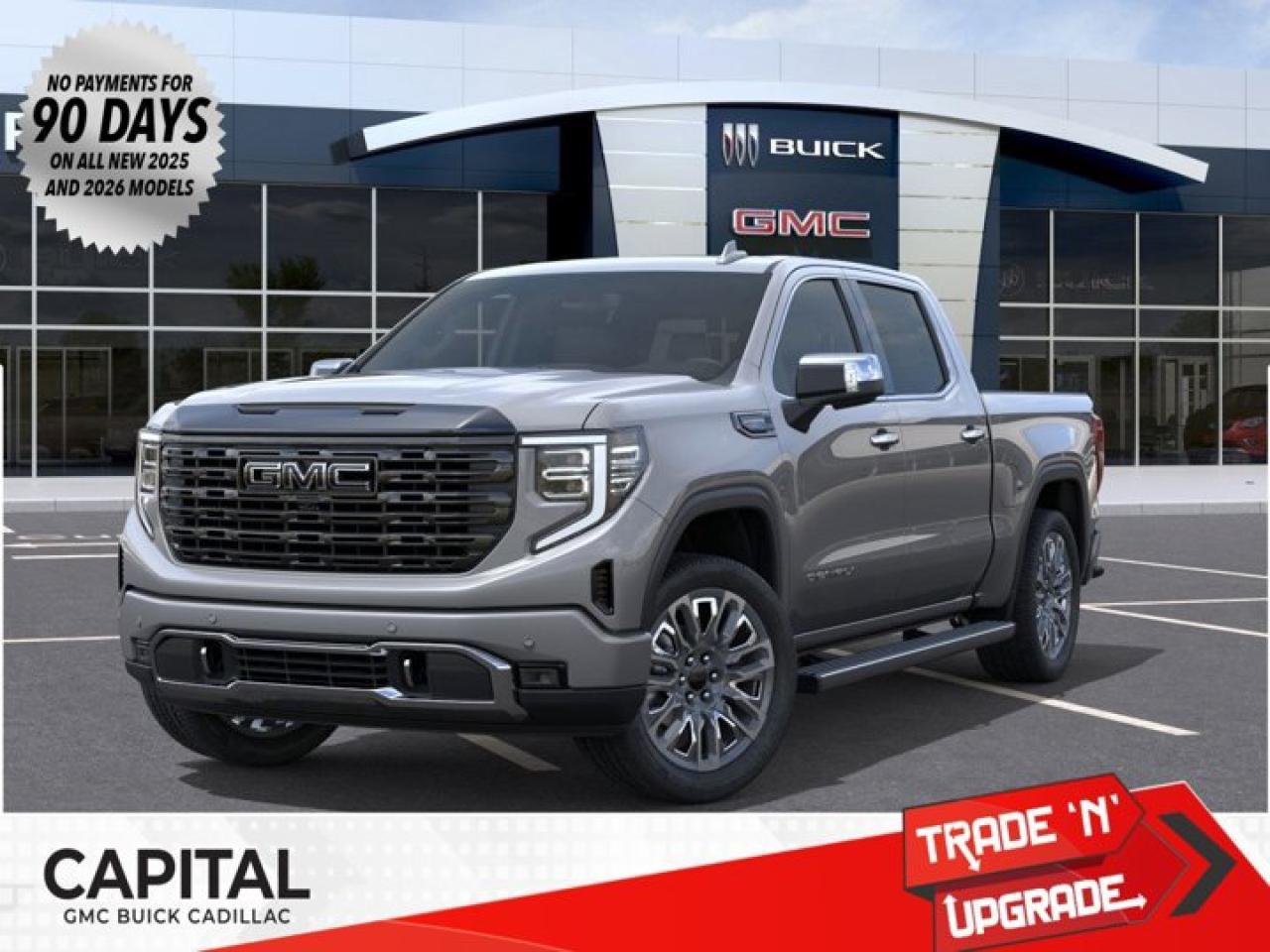This 2026 GMC Sierra 1500 in Sterling Metallic is equipped with 4WD and Turbocharged Diesel I6 3.0L/183 engine.The Next Generation Sierra redefines what it means to drive a pickup. The redesigned for 2019 Sierra 1500 boasts all-new proportions with a larger cargo box and cabin. It also shaves weight over the 2018 model through the use of a lighter boxed steel frame and extensive use of aluminum in the hood, tailgate, and doors.To help improve the hitching and towing experience, the available ProGrade Trailering System combines intelligent technologies to offer an in-vehicle Trailering App, a companion to trailering features in the myGMC app and multiple high-definition camera views.GMC has altered the pickup landscape with groundbreaking innovation that includes features such as available Rear Camera Mirror and available Multicolour Heads-Up Display that puts key vehicle information low on the windshield. Innovative safety features such as HD Surround Vision and Lane Change Alert with Side Blind Zone alert will also help you feel confident and in control in the Next Generation Seirra.Key features of the Sierra Denali include: Taller stance and more dominant presence, GMC MultiPro Tailgate, Adaptive Rice Control, Authentic perforated Forge leather-appointed seating and open-pore ash wood trim, Available Head-Up Display and HD Rear Camera Mirror, and Available 420 hp 6.2L V8 with 10-speed automatic transmission.Check out this vehicles pictures, features, options and specs, and let us know if you have any questions. Helping find the perfect vehicle FOR YOU is our only priority.P.S...Sometimes texting is easier. Text (or call) 306-801-9090 for fast answers at your fingertips!Dealer License #914248Disclaimer: All prices are plus taxes & fees. See dealer for Details. Dealer Permit # 914248 See dealer for Details.