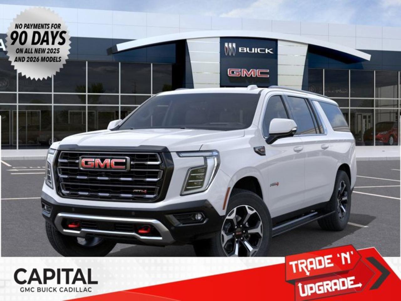 This 2026 GMC Yukon XL in Summit White is equipped with 4WD and Gas V8 6.2L/ engine.The GMC Yukon is designed with power and purpose. Bold exterior styling cues and refined details give it an unmistakable presence on the road. From its three-dimensional grille, advanced lighting and stylish wheels to its active grille shutters, rainsense front wipers and hidden rear wiper, youll find innovative features both inside and out. With seating for up to nine, premium materials and inspiring capability, this SUV offers a perfect blend of craftsmanship, comfort and functionality. The interior features optional heated and ventilated seats, heated steering wheel, a quiet cabin, keyless open and start and climate controls. Not to mention the innovative seating and storage, from third-row power fold flat seats and second-row power-release fold and tumble seats to a large center console, articulating screen with hidden storage and 1113 L /39.3 cu. ft. (XL model; Yukon 433 L /15.3 cu. ft.) of cargo space behind the third row. The Yukon comes with 5.3L V-8 EcoTec3 Engine, can tow up to 3856 KG (8500 LB.) And to deliver a refined, solid and smooth drive, youll find hydraulic mounts, improved handling and automatic locking rear differential. Technology and infotainment innovations let you stay conveniently connected and in control, with features like multiple USB ports and an 8-inch infotainment system with available navigation. Not to mention a customizable driver information center, rear vision camera, rear seat reminder and access to the myGMC app. This SUV is equipped with an array of available advanced safety features to help prepare you for the unexpected, including available forward collision alert, low speed forward automatic braking, front and rear park assist, and much more.Check out this vehicles pictures, features, options and specs, and let us know if you have any questions. Helping find the perfect vehicle FOR YOU is our only priority.P.S...Sometimes texting is easier. Text (or call) 306-801-9090 for fast answers at your fingertips!Dealer License #914248Disclaimer: All prices are plus taxes & fees. See dealer for Details. Dealer Permit # 914248 See dealer for Details.