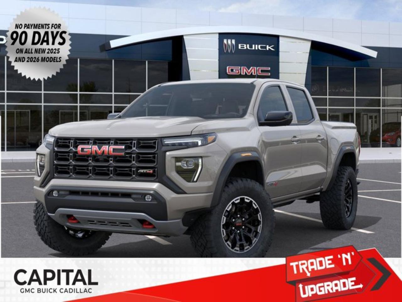 This 2026 GMC Canyon in Coastal Dune is equipped with 4WD and Turbocharged Gas I4 2.7L/ engine.The GMC Canyon might be midsize, but its fully premium. Designed for easy access, an available easy lift and lower tailgate allows for smooth operation, while an integrated corner-step rear bumper provides efficient access to the truck bed and your cargo. Its the little things that set the Canyon apart, like its LED-signature front lighting, chrome grille surrounds and chrome mirror caps and door handles. The Canyon is takes premium comfort to a new level with features such as available soft-touch instrument panel and available heated driver and front passenger seats. The interior is also engineered to give you and your passengers an exceptional level of quiet, from noise-reducing innovations to triple door seals. This truck offers an engine lineup that delivers power and efficiency. This baby has 308 horsepower and can tow up to 3493 KG (7700 LB.). Intelligent control features, including traction control, trailer sway and hill descent control, available automatic rear locking differential, brake rotors and integrated trailer brake controller and diesel exhaust brake, to help you stay confidently in command no matter what you may be hauling or trailering. The Canyon provides intelligently placed controls and driver-centric features to keep you in touch, in charge and connected on the road, from available built-in Wi-Fi, an infotainment system with navigation and a rear-vision camera, to power outlets, rear seat reminders and access to the myGMC app. Youll also find state-of-the-art safety to help enhance your awareness of the road and surrounding vehicles, such as available forward collision alert, and more.Check out this vehicles pictures, features, options and specs, and let us know if you have any questions. Helping find the perfect vehicle FOR YOU is our only priority.P.S...Sometimes texting is easier. Text (or call) 306-801-9090 for fast answers at your fingertips!Dealer License #914248Disclaimer: All prices are plus taxes & fees. See dealer for Details. Dealer Permit # 914248 See dealer for Details.