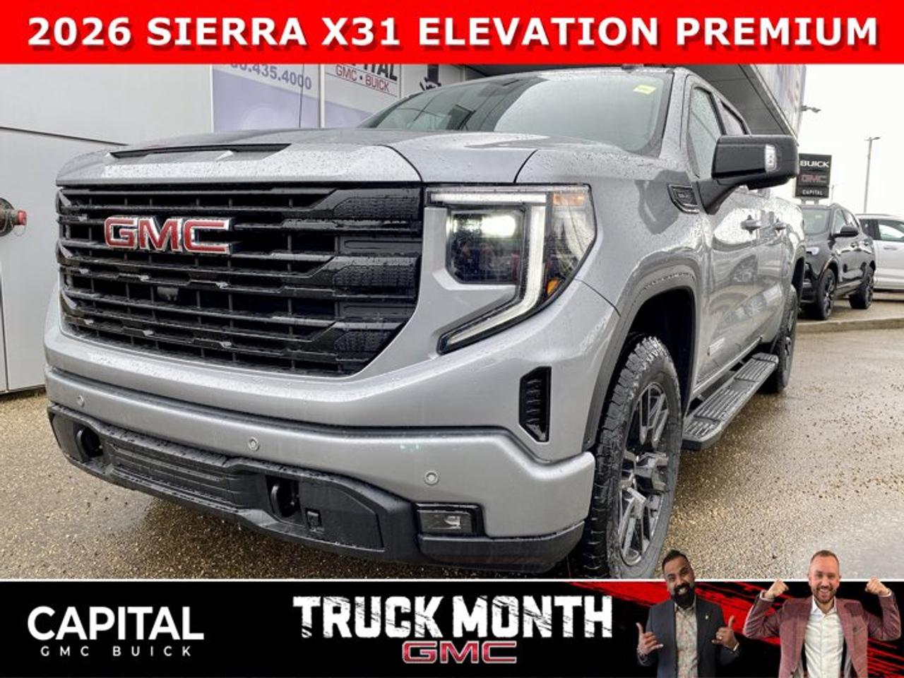 Take a look at this 2026 GMC SIERRA 1500 Elevation Premium Package... Fully Equipped with Power Sunroof, Heated Leather BUCKET Seats, X31 Package, Dual Exhaust, Heated Steering, Adaptive Cruise Control, 360 CAM, 6 Assist Steps, MultiPro Tailgate, Integrated Brake Controller, Wireless Charger, Blind Zone monitoring, and so much more!Ask for the Internet Department for more information or book your test drive today! Text 825-445-0521 for fast answers at your fingertips!AMVIC Licensed Dealer - Licence Number B1044900Disclaimer: All prices are plus taxes and include all cash credits and loyalties. See dealer for details. AMVIC Licensed Dealer # B1044900
