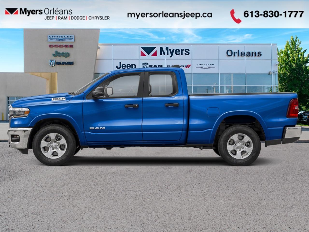 <b>Aluminum Wheels,  Adaptive Cruise Control,  Remote Start,  Blind Spot Detection,  Lane Keep Assist!</b><br> <br> Dominate workdays and weekends alike with the 2026 Ram 1500, where capability meets class. <br> <br>The Ram 1500s unmatched luxury transcends traditional pickups without compromising its capability. Loaded with best-in-class features, its easy to see why the Ram 1500 is so popular. With the most towing and hauling capability in a Ram 1500, as well as improved efficiency and exceptional capability, this truck has the grit to take on any task.<br> <br>This Hydro Blue Pearl Extended Cab 4X4 pickup has an Automatic transmission and is powered by a 305HP 3.6L V6 Cylinder Engine. <br> <br> Our 1500s trim level is Big Horn. This Ram 1500 Big Horn steps things up with aluminum wheels, front fog lamps, and other standard features such as class IV towing equipment, heated exterior power mirrors, mobile hotspot internet access, adaptive cruise control and remote engine start. Safety features also include ParkSense front and rear parking sensors, lane keeping assist with lane departure warning, blind spot detection, and collision mitigation. This vehicle has been upgraded with the following features: Aluminum Wheels, Adaptive Cruise Control, Remote Start, Blind Spot Detection, Lane Keep Assist, Lane Departure Warning, Heated Mirrors.<br><br> View the original window sticker for this vehicle with this url <b><a href=http://www.chrysler.com/hostd/windowsticker/getWindowStickerPdf.do?vin=1C6RRFBG5TN286971 target=_blank>http://www.chrysler.com/hostd/windowsticker/getWindowStickerPdf.do?vin=1C6RRFBG5TN286971</a></b>.<br> <br>To apply right now for financing use this link: <a href=https://www.myersorleansjeep.ca/apply-for-financing/ target=_blank>https://www.myersorleansjeep.ca/apply-for-financing/</a><br><br> <br/> Total  rebate of $6000 is reflected in the price.   4.99% financing for 96 months. <br> Buy this vehicle now for the lowest weekly payment of <b>$188.20</b> with $0 down for 96 months @ 4.99% APR O.A.C. ( Plus applicable taxes -  **Rebates may not be applicable on all purchase types [cash, lease, or finance]. Eligibility and conditions may vary. Please see dealer for full details and confirmation of eligibility.   / Total Obligation of $78293  ).  Incentives expire 2026-02-02.  See dealer for details. <br> <br>The road to new driving experiences begins in our inventory, where youll find an incredible array of brand-new cars, trucks, minivans, and SUVs, including two of our bestselling models, the Dodge Ram 1500 and the Dodge Grand Caravan. If you want to know what the cutting edge of automotive technology looks like, all you have to do is visit Myers Orleans Jeep! Each model comes loaded with the convenient features and cool technology that help make every trip memorable. Looking for additional everyday luxury at a price thats incredibly wallet-friendly? Choose from our selection of quality pre-owned models! If you can think of a road, our friendly and knowledgeable sales team will help you find the perfect vehicle to drive it.<br><br>We may be a well-established dealership thats been part of the community for many years, but that doesnt mean were stuck in the past! At Myers Orleans Jeep, were proud to provide a fresh, modern approach to car buying. Using our array of online tools, you can browse our extensive inventory, schedule a service appointment, order parts, and even apply for credit from wherever youve got a connection. Our goal is to create relationships that will last, and we know that the best way to do this is by providing a dealership experience thats based on honesty, transparency, trust, and a commitment to customers. Stop by today and discover all the ways we go above and beyond for you.<br><br> Come by and check out our fleet of 50+ used cars and trucks and 70+ new cars and trucks for sale in Orleans.  o~o