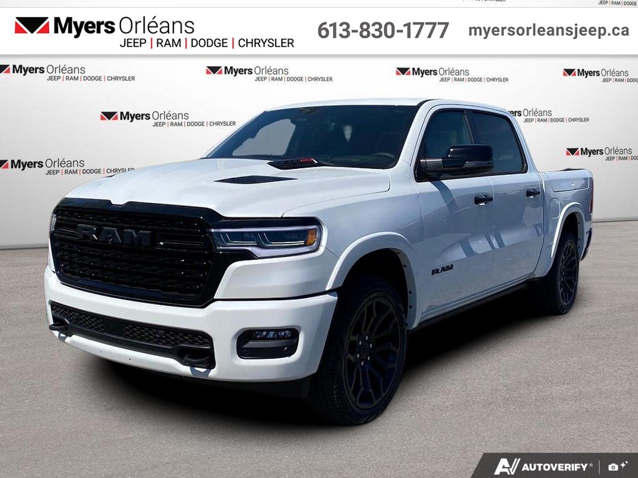 <b>Night Edition, Sunroof, Leather Seats, Bed Utility Group!</b><br> <br> Dominate workdays and weekends alike with the 2026 Ram 1500, where capability meets class.<br> <br>The Ram 1500s unmatched luxury transcends traditional pickups without compromising its capability. Loaded with best-in-class features, its easy to see why the Ram 1500 is so popular. With the most towing and hauling capability in a Ram 1500, as well as improved efficiency and exceptional capability, this truck has the grit to take on any task.<br> <br>This Ivory Tri-Coat Pearl Crew Cab 4X4 pickup has an Automatic transmission and is powered by a 540HP 3.0L Straight 6 Cylinder Engine. <br> <br> Our 1500s trim level is Limited. A power tailgate, power running boards, power-adjustable pedals and auto-leveling suspension are among the great upgrades you enjoy in this Ram 1500 Limited. Also standard include ventilated and heated front and rear seats, massaging front seats, leather upholstery, a heated leather steering wheel, a 19-speaker harman/kardon audio system, and a 12-inch infotainment screen powered by Uconnect 5W with inbuilt navigation, Apple CarPlay, Android Auto and 4G LTE Wi-Fi hotspot. Additional features include class IV towing equipment, a trailer wiring harness, front and rear parking sensors, blind spot detection, lane keeping assist with lane departure warning, remote start, adaptive cruise control, and even more! This vehicle has been upgraded with the following features: Night Edition, Sunroof, Leather Seats, Bed Utility Group.<br><br> View the original window sticker for this vehicle with this url <b><a href=http://www.chrysler.com/hostd/windowsticker/getWindowStickerPdf.do?vin=1C6SRFHP2TN303511 target=_blank>http://www.chrysler.com/hostd/windowsticker/getWindowStickerPdf.do?vin=1C6SRFHP2TN303511</a></b>.<br> <br>To apply right now for financing use this link: <a href=https://www.myersorleansjeep.ca/apply-for-financing/ target=_blank>https://www.myersorleansjeep.ca/apply-for-financing/</a><br> <br/>Weve discounted this vehicle $9900. Total rebate of $11500 is reflected in the price. 5.29% financing for 96 months. <br> Buy this vehicle now for the lowest weekly payment of <b>$293.22</b> with $0 down for 96 months @ 5.29% APR O.A.C. ( Plus applicable taxes - **Rebates may not be applicable on all purchase types [cash, lease, or finance]. Eligibility and conditions may vary. Please see dealer for full details and confirmation of eligibility. / Total Obligation of $121982 ). Incentives expire 2026-06-30. See dealer for details. <br><br>The road to new driving experiences begins in our inventory, where youll find an incredible array of brand-new cars, trucks, minivans, and SUVs, including two of our bestselling models, the Dodge Ram 1500 and the Dodge Grand Caravan. If you want to know what the cutting edge of automotive technology looks like, all you have to do is visit Myers Orleans Jeep! Each model comes loaded with the convenient features and cool technology that help make every trip memorable. Looking for additional everyday luxury at a price thats incredibly wallet-friendly? Choose from our selection of quality pre-owned models! If you can think of a road, our friendly and knowledgeable sales team will help you find the perfect vehicle to drive it.<br><br>We may be a well-established dealership thats been part of the community for many years, but that doesnt mean were stuck in the past! At Myers Orleans Jeep, were proud to provide a fresh, modern approach to car buying. Using our array of online tools, you can browse our extensive inventory, schedule a service appointment, order parts, and even apply for credit from wherever youve got a connection. Our goal is to create relationships that will last, and we know that the best way to do this is by providing a dealership experience thats based on honesty, transparency, trust, and a commitment to customers. Stop by today and discover all the ways we go above and beyond for you.<br><br> Come by and check out our fleet of 30+ used cars and trucks and 70+ new cars and trucks for sale in Orleans.  o~o