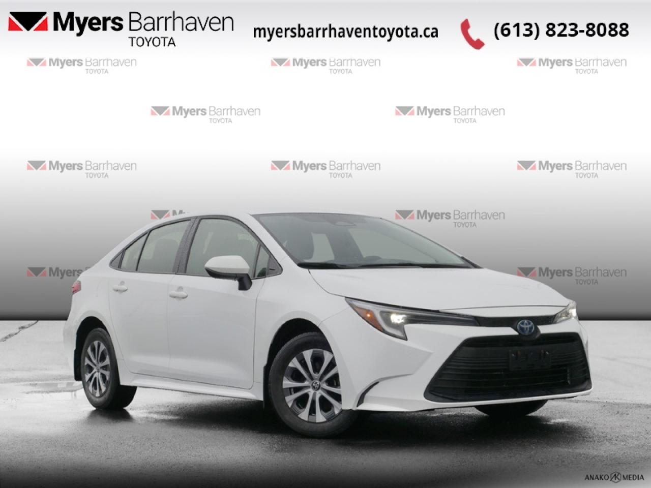 <b>Heated Seats,  Blind Spot Detection,  Lane Keep Assist,  LED Lights,  Apple CarPlay!</b><br> <br>  Compare at $27038 - Our Live Market Price is just $25998! <br> <br>This ubiquitous compact sedan still offers great value, with amazing versatility and trusted reliability. This 2023 Toyota Corolla is for sale today in Ottawa. <br> <br>With a distinctive design, robust engineering and all-round practicality, this 2023 Corolla is a popular choice for shoppers who prioritize safety and style. A well-built interior with amazing standard technology ensures that this sedan withstands the day-to-day activities of an urban commute. A roomy cabin with comfortable ride quality ensures that occupants enjoy a smooth journey, both in the city and the highway. This sedan has 55,682 km. Its White in colour. It has an Automatic transmission and is powered by a 138HP 1.8L 4 Cylinder Engine. <br> <br> Our Corollas trim level is Hybrid LE. This Corolla Hybrid LE is amazing on efficiency and boasts several features like heated front seats, automatic climate control, sleek Bi-LED headlights, a larger 8 inch touchscreen display featuring Apple CarPlay, Android Auto, advanced voice recognition, 6 speakers, next gen USB 2.0 audio ports, wireless streaming audio, SIRI Eyes Free and a handy rear view camera. Additional features include blind spot detection, remote keyless entry, Toyota Safety Sense, dynamic radar cruise control, lane departure warning with lane steering assist, power adjustable heated mirrors and so much more. This vehicle has been upgraded with the following features: Heated Seats, Blind Spot Detection, Lane Keep Assist, LED Lights, Apple CarPlay, Android Auto, Adaptive Cruise Control.<br> <br>To apply right now for financing use this link: <a href=https://www.myersbarrhaventoyota.ca/quick-approval/ target=_blank>https://www.myersbarrhaventoyota.ca/quick-approval/</a><br><br> <br/><br> Buy this vehicle now for the lowest bi-weekly payment of <b>$186.71</b> with $0 down for 84 months @ 7.99% APR O.A.C. ( Plus applicable taxes -  Plus applicable fees   ).  See dealer for details. <br> <br>At Myers Barrhaven Toyota we pride ourselves in offering highly desirable pre-owned vehicles. We truly hand pick all our vehicles to offer only the best vehicles to our customers. No two used cars are alike, this is why we have our trained Toyota technicians highly scrutinize all our trade ins and purchases to ensure we can put the Myers seal of approval. Every year we evaluate 1000s of vehicles and only 10-15% meet the Myers Barrhaven Toyota standards. At the end of the day we have mutual interest in selling only the best as we back all our pre-owned vehicles with the Myers *LIFETIME ENGINE TRANSMISSION warranty. Thats right *LIFETIME ENGINE TRANSMISSION warranty, were in this together! If we dont have what youre looking for not to worry, our experienced buyer can help you find the car of your dreams! Ever heard of getting top dollar for your trade but not really sure if you were? Here we leave nothing to chance, every trade-in we appraise goes up onto a live online auction and we get buyers coast to coast and in the USA trying to bid for your trade. This means we simultaneously expose your car to 1000s of buyers to get you top trade in value. <br>We service all makes and models in our new state of the art facility where you can enjoy the convenience of our on-site restaurant, shuttle van, free Wi-Fi, Enterprise Rent-A-Car, on-site tire storage, and complimentary drinks. Come see why many Toyota owners are making the switch to Myers Barrhaven Toyota. <br>*LIFETIME ENGINE TRANSMISSION WARRANTY NOT AVAILABLE FOR VEHICLES WITH KMS EXCEEDING 140,000KM, VEHICLES 8 YEARS & OLDER, HIGHLINE BRAND VEHICLES (e.g., BMW, INFINITI, CADILLAC, LEXUS), AND QUEBEC RESIDENTS.<br> Come by and check out our fleet of 100+ used cars and trucks and 40+ new cars and trucks for sale in Ottawa.  o~o