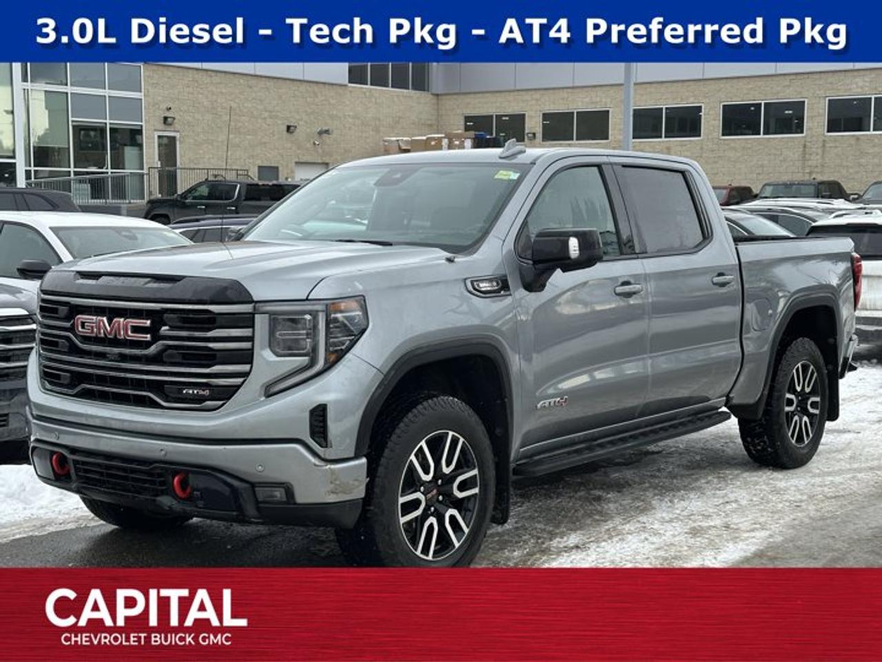Recent Arrival!Ask for the Internet Department for more information or book your test drive today! Call 403-256-4960 for fast answers at your fingertips! Disclaimer: All prices are plus taxes. See dealer for details. AMVIC Licensed Dealer # B2020028.2025 Sierra 1500 10-Speed Automatic 4WD Sierra 1500 AT4, 3.0L I6, AT4 Preferred Package, Bed View Camera, Heated front seats, Heated rear seats, Multi-Colour 15 Diagonal Head-Up Display, Power Sliding Rear Window w/Rear Defogger, Rear Camera Mirror, Remote Vehicle Starter System, Technology Package, Universal Home Remote, Ventilated front seats, Wheels: 20 x 9 Machined Aluminum.