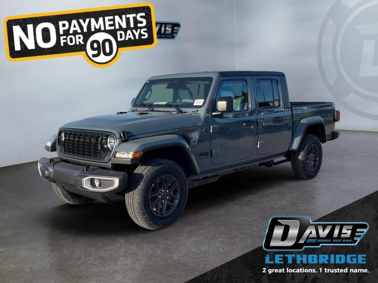<b>Aluminum Wheels, Heavy Duty Suspension, Apple CarPlay, Android Auto, Proximity Key!</b><br /> <br /> <br /> <br />Inside, youll find a comfortable and tech-forward cabin built to keep you connected and in command on any terrain. <br /> <br />The 2026 Jeep Gladiator is built for those who demand adventure without compromise. Combining the open-air freedom of a Jeep with the utility of a pickup, it delivers unmatched versatility for work, play, and everything in between. With a refined interior, advanced technology, and uncompromising off-road performance, the Gladiator proves that capability and comfort can go hand in hand.<br /> <br />This Anvil Regular Cab 4X4 pickup has an Automatic transmission and is powered by a 285HP 3.6L V6 Cylinder Engine. <br /> <br /> Our Gladiator's trim level is Sport S. Engineered to withstand the harshest of conditions, this Gladiator Sport S features heavy duty suspension, undercarriage skid plates, a full-size spare with underbody storage, removable doors and windows, and a manual convertible top with fixed roll-over protection. This rugged truck also features great convenience features like proximity keyless entry with push button start, illuminated front and rear cupholders, two 12-volt DC power outlets, and tons of storage space. Handling infotainment and connectivity duties is a 12.3-inch screen powered by Uconnect 5W, and features Apple CarPlay, Android Auto, 4G LTE WiFi hotspot internet access, and streaming audio. This vehicle has been upgraded with the following features: Aluminum Wheels, Heavy Duty Suspension, Apple CarPlay, Android Auto, Proximity Key, 4G WiFi, Rear Camera.<br /><br /> <br />To apply right now for financing use this link: <a href=https://www.bridgecitychrysler.com/pre-approval/ target=_blank rel=nofollow noopener noreferrer>https://www.bridgecitychrysler.com/pre-approval/</a><br /><br /> <br /><br />As a premier Chrysler, Dodge, Jeep and RAM dealership, Bridge City Chrysler proudly offers an extensive selection of new and used vehicles to meet every drivers needs. Customers across Lethbridge, Fort Macleod, Taber, Claresholm, Coaldale, and beyond trust us for daily vehicle specials, certified service and parts, and a seamless online inventory experience. <br /><br /> With competitive financing options and expert support, we make car buying easy and enjoyable. <br /><br /> Ready to hit the road? Schedule your test drive today at Bridge City Chrysler, your trusted Chrysler, Dodge, Jeep and RAM dealer in Lethbridge, Alberta.<br /><br /> Vehicle pricing offer shown expires 2026-01-31. <br /> Come by and check out our fleet of 80+ used cars and trucks and 140+ new cars and trucks for sale in Lethbridge. o~o