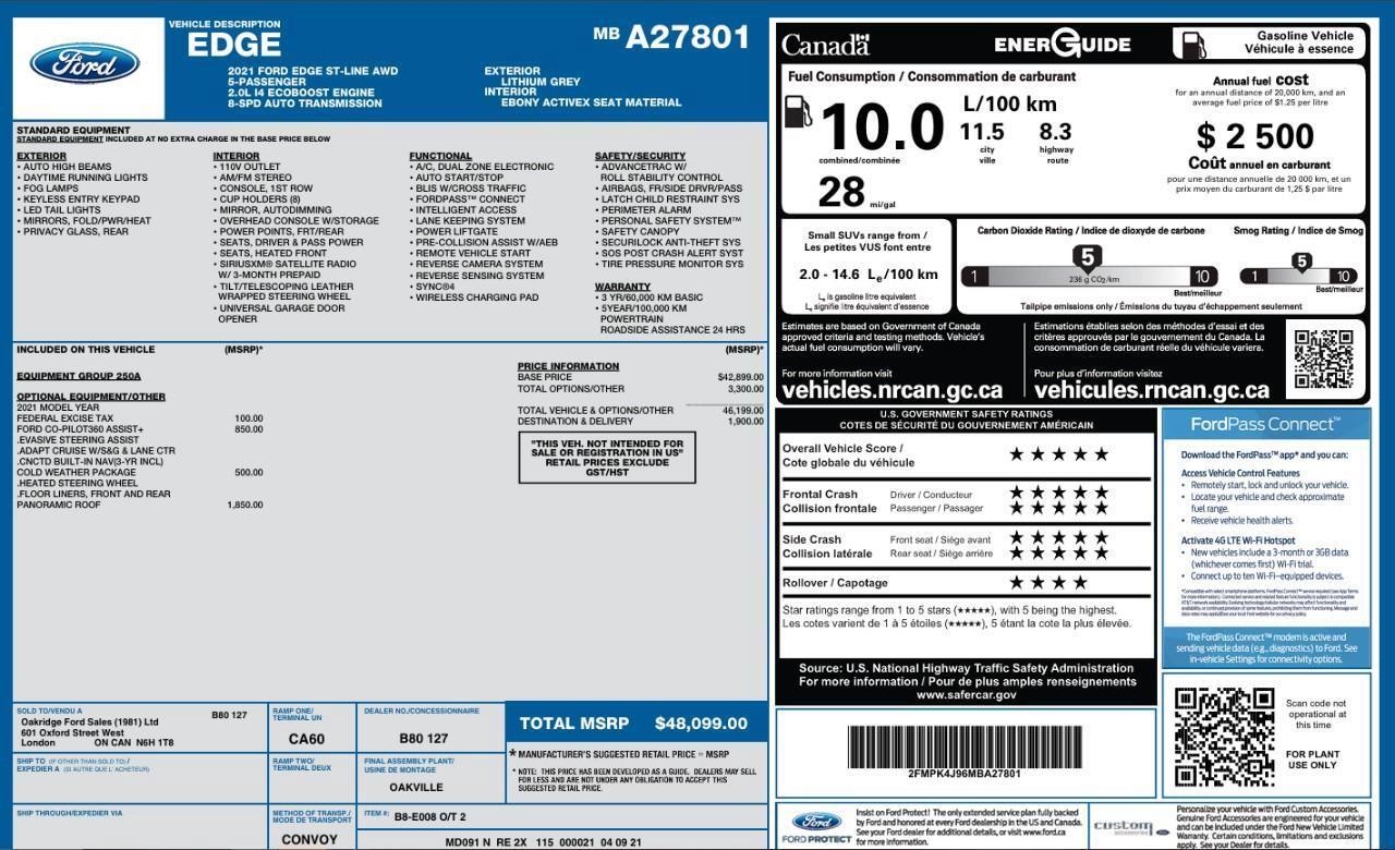 2021 Ford Edge ST Line Panoramic Sunroof   ACC + Lane Keeping Photo