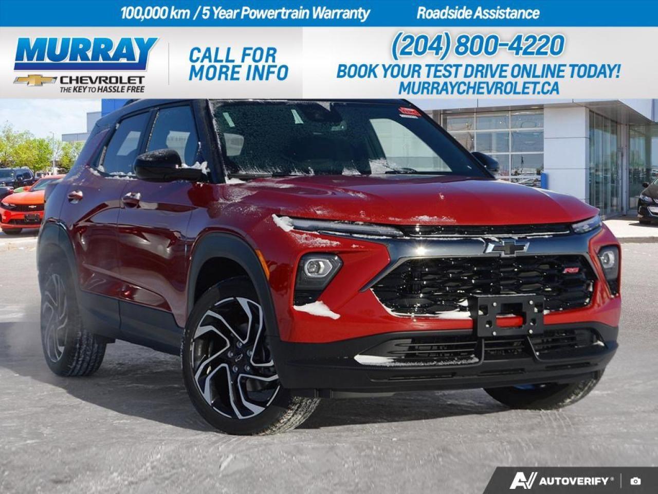 * SUNROOF POWER DUAL-PANE PANORAMIC * * ADAPTIVE CRUISE AND SOUND PACKAGE * * ALL WHEEL DRIVE *  Step into the future of driving with the 2026 Chevrolet Trailblazer RS, a sport utility vehicle designed to elevate every journey around Winnipeg. This Trailblazer is powered by an efficient ECOTEC 1.3L I3 Turbo engine, delivering an impressive 155 hp and 236 Nm of torque, providing you with the power and performance you crave. The 9-speed automatic transmission ensures a smooth and responsive driving experience, making every trip comfortable and enjoyable.  The Trailblazer RS is packed with features that enhance your driving experience. Enjoy the open skies with its power dual-pane panoramic sunroof, perfect for those scenic drives. The Adaptive Cruise and Sound Package includes a Bose premium 7-speaker system and Adaptive Cruise Control, ensuring you stay entertained and relaxed on the road. With All Wheel Drive, tackle various terrains with confidence and ease.  Inside, the sporty Jet Black with Red Accents Evotex Seat Trim adds a touch of sophistication, while the heated front seats and steering wheel ensure comfort during Winnipegs cooler months. Stay connected with the latest technology, including Bluetooth Connection, Smart Device Integration, and a WiFi Hotspot.  Safety is paramount in the Trailblazer RS, featuring advanced systems such as Lane Keeping Assist, Blind Spot Monitor, and Rear Parking Aid to keep you and your passengers secure. Experience the perfect blend of style, technology, and safety in this remarkable vehicle.  Dealer Permit #1740