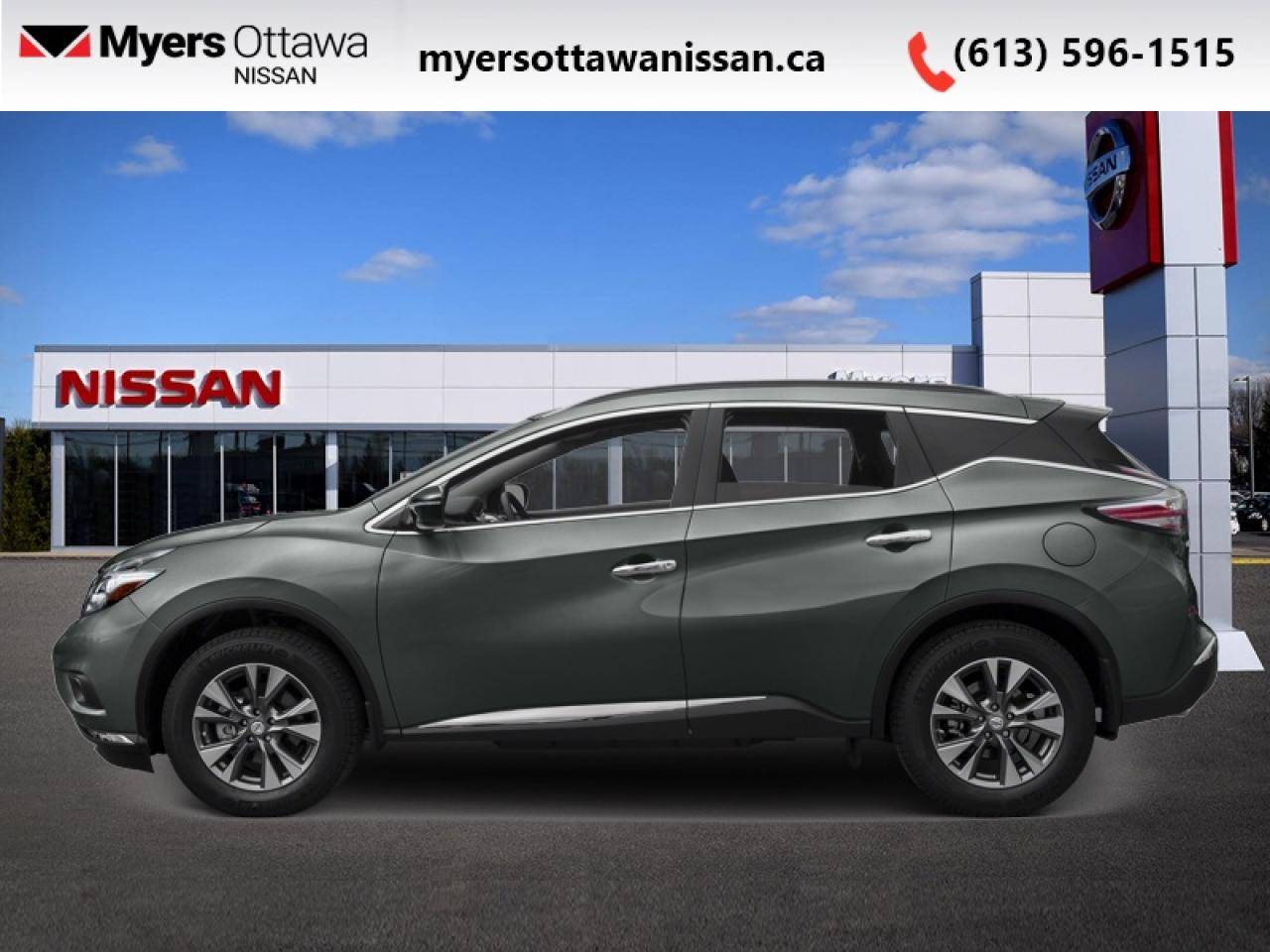 <b>Sunroof,  Navigation,  Heated Seats,  Heated Steering Wheel,  Power Liftgate!</b><br> <br>  Compare at $17505 - Our Price is just $16995! <br> <br>This Nissan Murano is a pleasant and versatile five-passenger midsize crossover. This 2017 Nissan Murano is fresh on our lot in Ottawa. <br> <br>Enjoy a premium crafted crossover experience. This Nissan Murano leads with innovation and follows through with devotion to the smallest detail. An unmistakable exterior draws you in. The well-appointed interior creates a personal environment for the driver while keeping your passengers comfortable. A potent drivetrain delivers confident, refined control. Embrace the details. Delight in technology. It all starts with a touch of the push-button ignition. This SUV has 104,163 km. Its Gun Metallic in colour. It has an Automatic transmission and is powered by a 260HP 3.5L V6 Cylinder Engine. <br> <br> Our Muranos trim level is SV. This Murano SV is a picture of versatility. It comes with all-wheel drive, a power panoramic moonroof, remote start, a power liftgate, a heated, leather-wrapped steering wheel, an AM/FM CD player with Bluetooth and SiriusXM, front and rear USB ports, navigation, a rearview camera, dual zone automatic climate control, heated front seats, aluminum wheels, and more. This vehicle has been upgraded with the following features: Sunroof, Navigation, Heated Seats, Heated Steering Wheel, Power Liftgate, Bluetooth, Rear View Camera.<br> <br>To apply right now for financing use this link: <a href=https://www.myersottawanissan.ca/finance target=_blank>https://www.myersottawanissan.ca/finance</a><br><br> <br/><br> Payments from <b>$314.76</b> monthly with $0 down for 72 months @ 9.99% APR O.A.C. ( Plus applicable taxes -  and licensing fees   ).  See dealer for details. <br> <br>Get the amazing benefits of a Nissan Certified Pre-Owned vehicle!!! Save thousands of dollars and get a pre-owned vehicle that has factory warranty, 24 hour roadside assistance and rates as low as 0.9%!!! <br>*LIFETIME ENGINE TRANSMISSION WARRANTY NOT AVAILABLE ON VEHICLES WITH KMS EXCEEDING 140,000KM, VEHICLES 8 YEARS & OLDER, OR HIGHLINE BRAND VEHICLE(eg. BMW, INFINITI. CADILLAC, LEXUS...)<br> Come by and check out our fleet of 30+ used cars and trucks and 60+ new cars and trucks for sale in Ottawa.  o~o