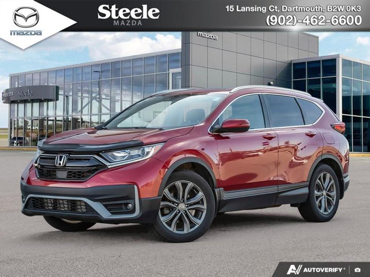 The 2020 Honda CR-V Sport AWD with 140,383 km has been reconditioned with an oil and filter change, four-wheel alignment, and four-wheel brake service, and has also undergone a professional interior and exterior detail. Finished in Radiant Red Metallic with a black interior, this all-wheel drive SUV is powered by a 1.5L turbocharged 4-cylinder engine paired with a CVT transmission, offering a practical balance of efficiency, year-round capability, and everyday comfort. The Sport trim adds useful features including heated front seats, a heated steering wheel, power moonroof, LED fog lights, power liftgate, and 19-inch alloy wheels. With a clean accident history, this CR-V is a strong option for buyers looking for a well-equipped compact SUV with proven versatility for commuting, family use, or highway travel. Contact Steele Mazda to arrange a viewing and test drive.