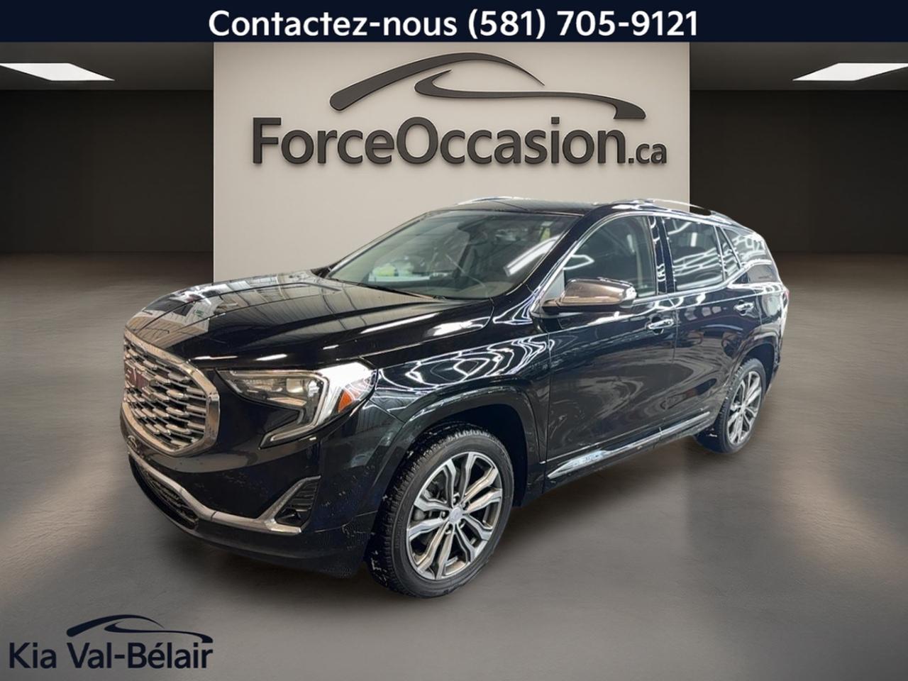 Jamais accidenté // Inspecté en 135 points

Le GMC Terrain 2019 version DENALI *4X4 *TURBO *252HP *CAMÉRA *CARPLAY *SIÈGES CHAUFF est un VUS usagé raffiné et bien équipé, offert chez Kia Val-Bélair à Québec. Avec sa traction intégrale 4x4, son moteur turbo 2,0 L de 252 hp et sa transmission automatique, il vise un équilibre solide entre agrément de conduite et polyvalence, avec 105 975 km à lodomètre.

CARACTÉRISTIQUES DU Terrain DENALI *4X4 *TURBO *252HP *CAMÉRA *CARPLAY *SIÈGES CHAUFF
»» Moteur turbo 2,0 L de 252 hp  
»» Traction intégrale 4x4 pour quatre saisons  
»» Sièges avant et arrière chauffants  
»» Navigation GPS et caméra de recul  

CARACTÉRISTIQUES DE SÉCURITÉ AVANCÉES
»» Surveillance des angles morts intégrée  
»» Système de freinage antiblocage (ABS)  
»» Contrôle de stabilité pour meilleure maîtrise  
»» Coussins gonflables latéraux et de tête  

PERFORMANCE ET EFFICACITÉ
»» Moteur 2,0 L turbo sans plomb  
»» Puissance annoncée de 252 hp  
»» Transmission automatique à double embrayage  
»» Régulateur de vitesse pour longs trajets  

CONFORT
»» Démarreur à distance et bouton-poussoir  
»» Climatisation avant à deux zones  
»» Sièges à mémoire côté conducteur  
»» Support lombaire conducteur et passager  

TECHNOLOGIE ET CONNECTIVITÉ
»» Apple CarPlay pour applications compatibles iPhone  
»» Intégration Bluetooth pour appels et audio  
»» Point daccès WiFi intégré  
»» Radio satellite et radio HD  

ESPACE DE CHARGEMENT
»» Hayon électrique pour accès simplifié  
»» Ouverture à distance du coffre  
»» Accès au coffre arrière pratique  
»» Porte-bagages de toit pour équipements  

APPRÉCIÉ DES AUTRES PROPRIÉTAIRES
»» Confort des sièges chauffants avant et arrière  
»» Agrément du moteur turbo 2,0 L  
»» Utilité du 4x4 en hiver  
»» Technologies pratiques: CarPlay, GPS, Bluetooth  

GARANTIE
Garantie originale du manufacturier: 100000 Km

Avec sa robe noire et son habitacle noir, ce GMC Terrain 2019 version DENALI *4X4 *TURBO *252HP *CAMÉRA *CARPLAY *SIÈGES CHAUFF propose une présentation soignée et une dotation axée sur le confort au quotidien. Entre le hayon électrique, les vitres teintées, les rétroviseurs chauffants et les commandes audio au volant, il est prêt pour la ville comme pour la route.

Le NIV de ce GMC Terrain DENALI *4X4 *TURBO *252HP *CAMÉRA *CARPLAY *SIÈGES CHAUFF 2019 est le 3GKALXEX0KL384530.

Garantie prolongée disponible, livraison en 48h