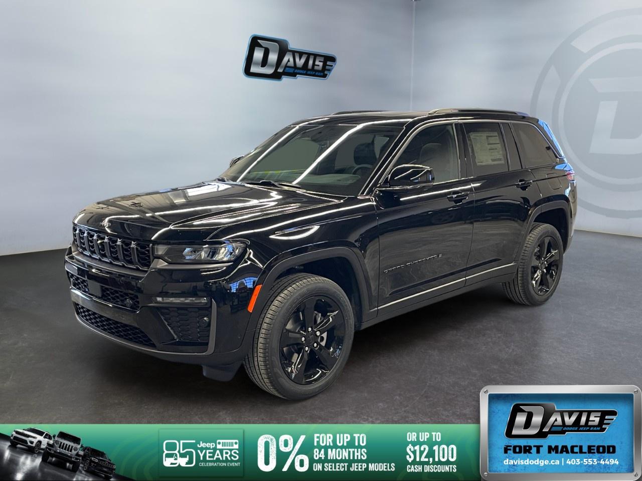 <p>Introducing the stunning 2026 Jeep Grand Cherokee Limited 4x4 in a sleek black finish, perfectly engineered for those who demand excellence in performance and style. With its robust 4×4 drivetrain, you're assured commanding control regardless of the terrain.</p><p><strong>Interior Features:</strong></p><ul><li>Luxurious Global Black Capri leatherette seats with perforated inserts</li><li>Power 8-Way Adjustable Front Seats</li><li>Pano Sunroof for an open, airy feel</li><li>Heated and Cooled Front Seats & Heated 2nd-Row Seats</li><li>Ambient LED Interior Lighting</li><li>Driver Seat Memory</li><li>Universal Garage Door Opener</li></ul><p><strong>Exterior Features:</strong></p><ul><li>Diamond Black Crystal Pearl Exquisite Styling</li><li>20" x 8" Gloss Black Aluminum Wheels with Pirelli Brand Tires</li><li>Powered Liftgate for Convenience</li><li>CommandView Dual-Pane Sunroof</li><li>Manual Folding Power Heated Exterior Mirrors</li><li>Dual Exhaust Tips</li></ul><p><strong>Technology & Safety Features:</strong></p><ul><li>12.3" Touchscreen Display with GPS Navigation</li><li>Surround View Camera System for Enhanced Visibility</li><li>Adaptive Cruise Control for Highway Ease</li><li>Integrated Off-Road Camera for Off-Terrain Adventures</li><li>Blind Spot Monitoring and Lane Keep Assist</li><li>Active Driving Assist System</li><li>Intersection Collision Assist System</li><li>Wi-Fi Hotspot</li></ul><p>Perfect for families and outdoor enthusiasts, the 2026 Jeep Grand Cherokee Limited merges luxury with rugged capability. Contact Davis Dodge Fort Macleod today to schedule a test drive and experience the blend of comfort and innovation that makes this SUV a top pick!</p>