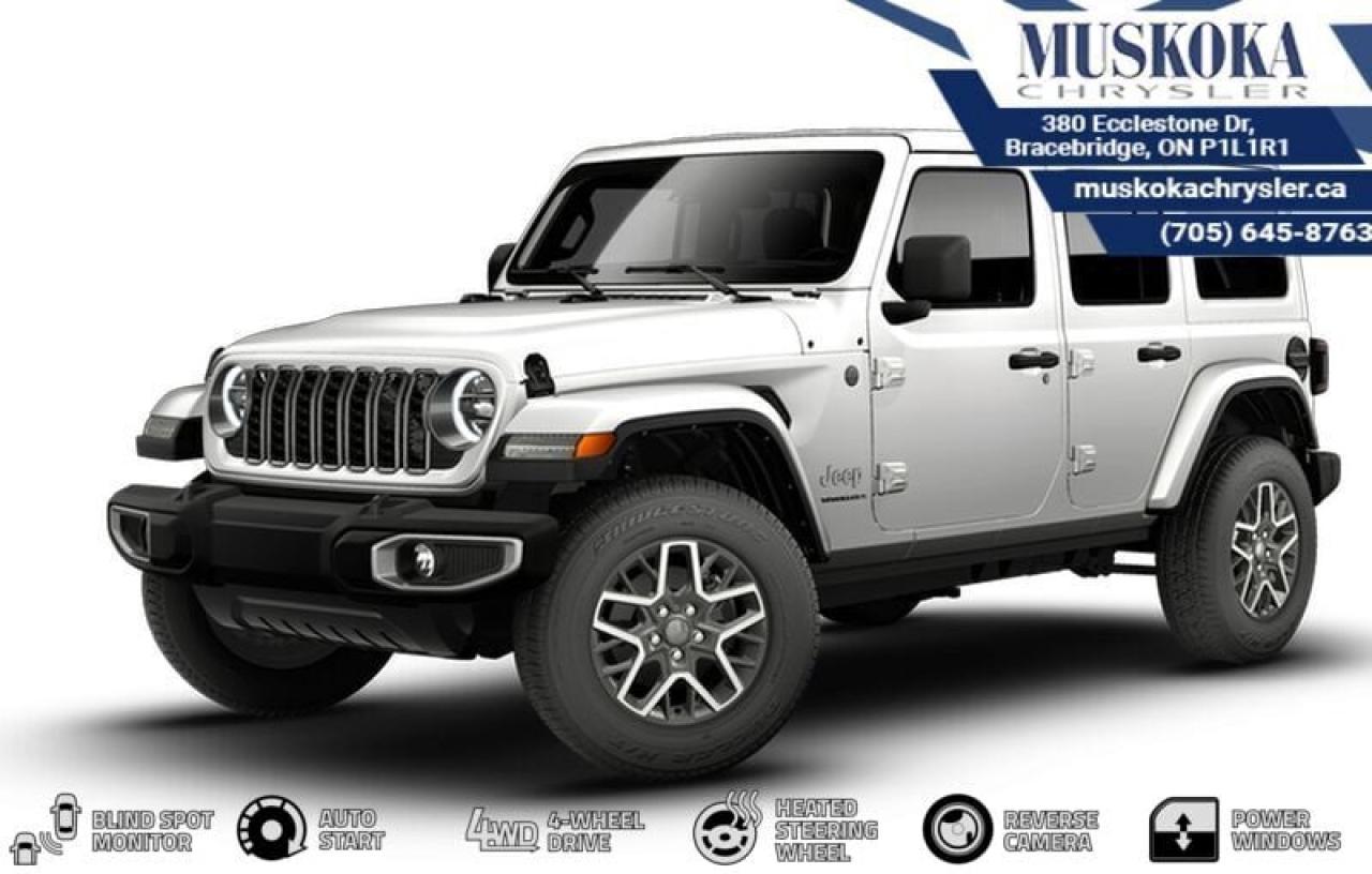This Jeep Wrangler 4-Door Sahara, with a 3.6L V-6 engine engine, features a 8-speed automatic transmission, and generates 10.1 highway/13.4 city L/100km. Find this vehicle with only 0 kilometers!  Jeep Wrangler 4-Door Sahara Options: This Jeep Wrangler 4-Door Sahara offers a multitude of options. Technology options include: Voice Activated Dual Zone Front Automatic Air Conditioning, 2 LCD Monitors In The Front, HD Radio, MP3 Capability, Radio w/Seek-Scan, Clock, Speed Compensated Volume Control, Aux Audio Input Jack, Steering Wheel Controls, Voice Activation, Radio Data System and Uconnect External Memory Control.  Safety options include Variable Intermittent Wipers, Airbag Occupancy Sensor, Curtain 1st And 2nd Row Airbags, Dual Stage Driver And Passenger Front Airbags, Dual Stage Driver And Passenger Seat-Mounted Side Airbags.  Visit Us: Find this Jeep Wrangler 4-Door Sahara at Muskoka Chrysler today. We are conveniently located at 380 Ecclestone Dr Bracebridge ON P1L1R1. Muskoka Chrysler has been serving our local community for over 40 years. We take pride in giving back to the community while providing the best customer service. We appreciate each and opportunity we have to serve you, not as a customer but as a friend