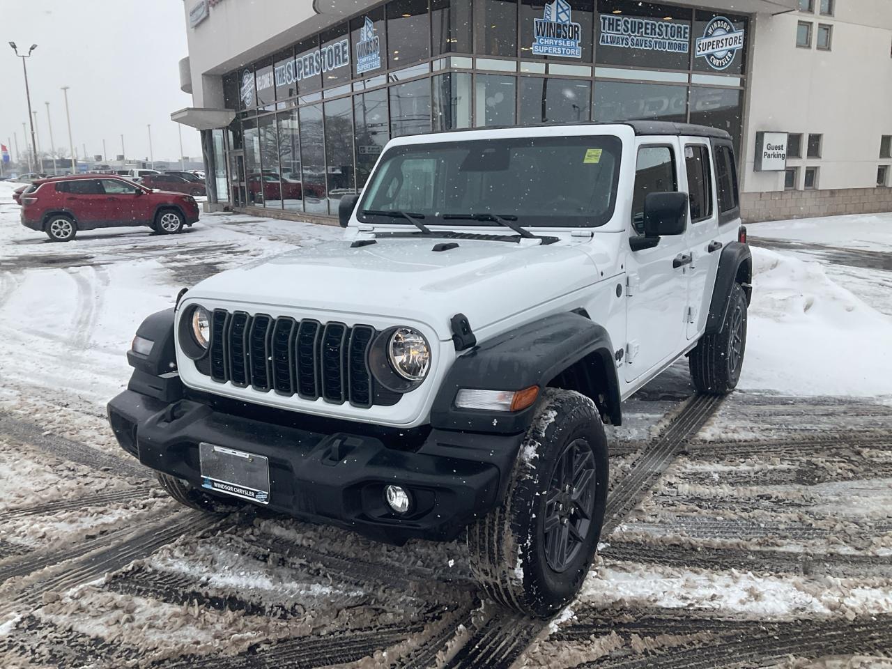 Odometer is 1124 kilometers below market average! Recent Arrival!

Bright White Clearcoat 2025 Jeep Wrangler Sport S 4WD 8-Speed Automatic 2.0L I4 DOHC

**CARPROOF CERTIFIED**.

* PLEASE SEE OUR MAIN WEBSITE FOR MORE PICTURES AND CARFAX REPORTS * Buy in confidence at WINDSOR CHRYSLER with our 95-point safety inspection by our certified technicians. Searching for your upgrade has never been easier. You will immediately get the low market price based on our market research, which means no more wasted time shopping around for the best price, Its time to drive home the most car for your money today. OVER 100 Pre-Owned Vehicles in Stock! Our Finance Team will secure the Best Interest Rate from one of out 20 Auto Financing Lenders that can get you APPROVED! Financing Available For All Credit Types! Whether you have Great Credit, No Credit, Slow Credit, Bad Credit, Been Bankrupt, On Disability, Or on a Pension, we have options. Looking to just sell your vehicle? We buy all makes and models let us buy your vehicle. Proudly Serving Windsor, Essex, Leamington, Kingsville, Belle River, LaSalle, Amherstburg, Tecumseh, Lakeshore, Strathroy, Stratford, Leamington, Tilbury, Essex, St. Thomas, Waterloo, Wallaceburg, St. Clair Beach, Puce, Riverside, London, Chatham, Kitchener, Guelph, Goderich, Brantford, St. Catherines, Milton, Mississauga, Toronto, Hamilton, Oakville, Barrie, Scarborough, and the GTA.