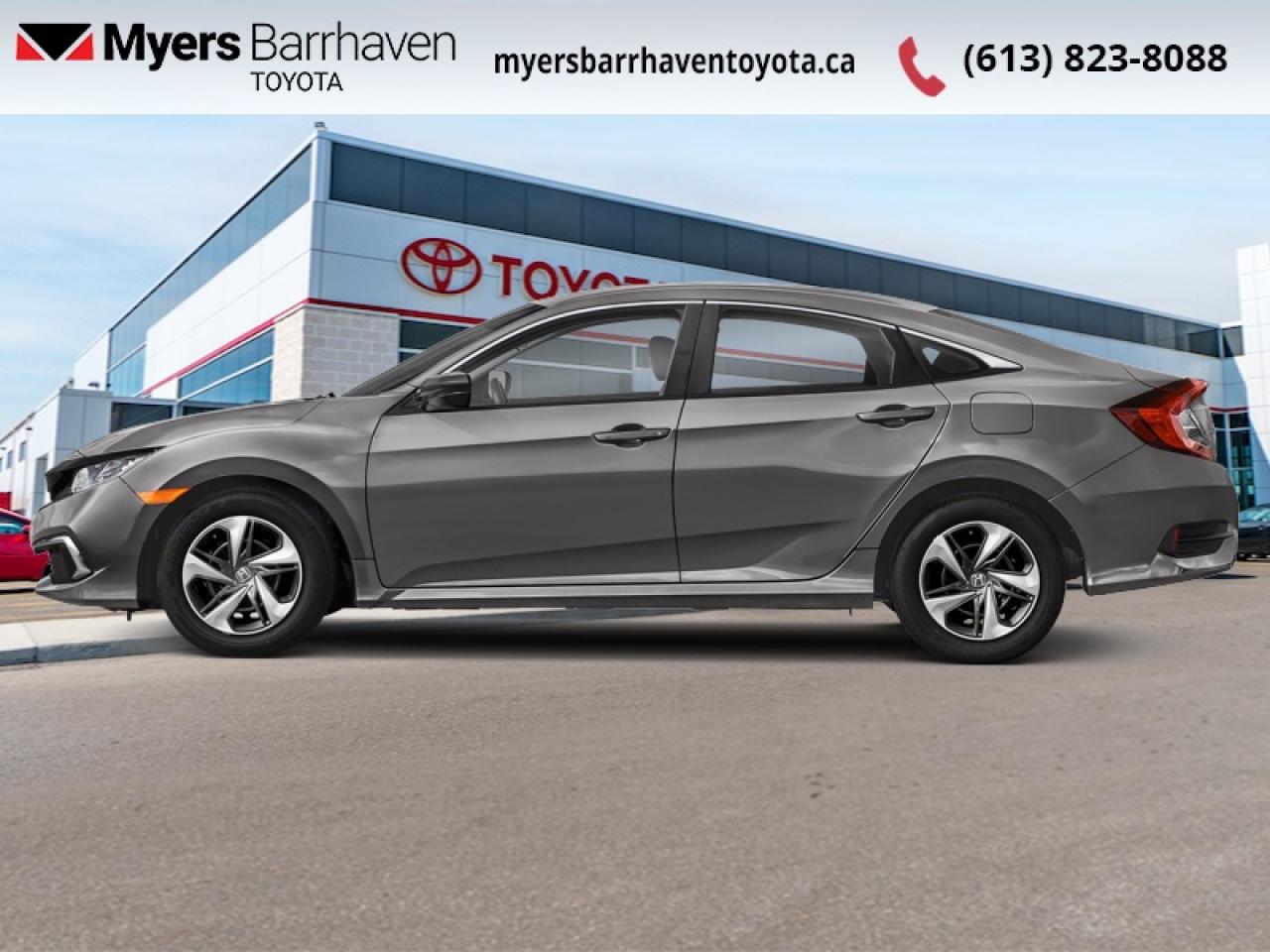 <b>Heated Seats,  Apple CarPlay,  Android Auto,  Lane Keep Assist,  Collision Mitigation!</b><br> <br> The sporty design is perfectly complemented by its powerful, yet efficient engine, while its striking interior is designed with both comfort and safety in mind. This 2021 Honda Civic Sedan is fresh on our lot in Ottawa. <br> <br>With harmonious power, excellent handling capability, plus its engaging driving dynamic, this 2021 Honda Civic is a highly compelling choice in the eco-friendly compact car segment. Regardless of your style preference or driving habits, this impressive Honda Civic will perfectly suit your wants and needs. The Civic offers the right amount of cargo space, an aggressive exterior design with sporty and sleek body lines, plus a comfortable and ergonomic interior layout that works well with all family sizes. This Civic easily makes a bold statement without saying a word! This sedan has 69,429 km. Its Silver in colour and is completely accident free based on the <a href=https://vhr.carfax.ca/?id=Xs58Fh2fq/kSKZN/xGjPeUGcKVPsbkWH target=_blank>CARFAX Report</a>. It has an Automatic transmission and is powered by a 158HP 2.0L 4 Cylinder Engine. It may have some remaining factory warranty, please check with dealer for details. <br> <br> Our Civic Sedans trim level is LX. This base model LX Civic still packs a lot of features for an incredible value with driver assistance technology like collision mitigation with forward collision warning, lane keep assist with road departure mitigation, adaptive cruise control, straight driving assist for slopes, and automatic highbeams you normally only expect with a higher price. The interior is as comfy and advanced as you need with heated front seats, remote keyless entry, Apple CarPlay, Android Auto, Bluetooth, Siri EyesFree, WiFi tethering, steering wheel with cruise and audio controls, multi-angle rearview camera, 7 inch driver information display, and automatic climate control. The exterior has some great style with aluminum wheels, independent suspension, heated power side mirrors, and LED taillamps. This vehicle has been upgraded with the following features: Heated Seats, Apple CarPlay, Android Auto, Lane Keep Assist, Collision Mitigation, Siri EyesFree, Remote Keyless Entry .<br> <br>To apply right now for financing use this link: <a href=https://www.myersbarrhaventoyota.ca/quick-approval/ target=_blank>https://www.myersbarrhaventoyota.ca/quick-approval/</a><br><br> <br/><br>At Myers Barrhaven Toyota we pride ourselves in offering highly desirable pre-owned vehicles. We truly hand pick all our vehicles to offer only the best vehicles to our customers. No two used cars are alike, this is why we have our trained Toyota technicians highly scrutinize all our trade ins and purchases to ensure we can put the Myers seal of approval. Every year we evaluate 1000s of vehicles and only 10-15% meet the Myers Barrhaven Toyota standards. At the end of the day we have mutual interest in selling only the best as we back all our pre-owned vehicles with the Myers *LIFETIME ENGINE TRANSMISSION warranty. Thats right *LIFETIME ENGINE TRANSMISSION warranty, were in this together! If we dont have what youre looking for not to worry, our experienced buyer can help you find the car of your dreams! Ever heard of getting top dollar for your trade but not really sure if you were? Here we leave nothing to chance, every trade-in we appraise goes up onto a live online auction and we get buyers coast to coast and in the USA trying to bid for your trade. This means we simultaneously expose your car to 1000s of buyers to get you top trade in value. <br>We service all makes and models in our new state of the art facility where you can enjoy the convenience of our on-site restaurant, shuttle van, free Wi-Fi, Enterprise Rent-A-Car, on-site tire storage, and complimentary drinks. Come see why many Toyota owners are making the switch to Myers Barrhaven Toyota. <br>*LIFETIME ENGINE TRANSMISSION WARRANTY NOT AVAILABLE FOR VEHICLES WITH KMS EXCEEDING 140,000KM, VEHICLES 8 YEARS & OLDER, HIGHLINE BRAND VEHICLES (e.g., BMW, INFINITI, CADILLAC, LEXUS), AND QUEBEC RESIDENTS.<br> Come by and check out our fleet of 100+ used cars and trucks and 40+ new cars and trucks for sale in Ottawa.  o~o