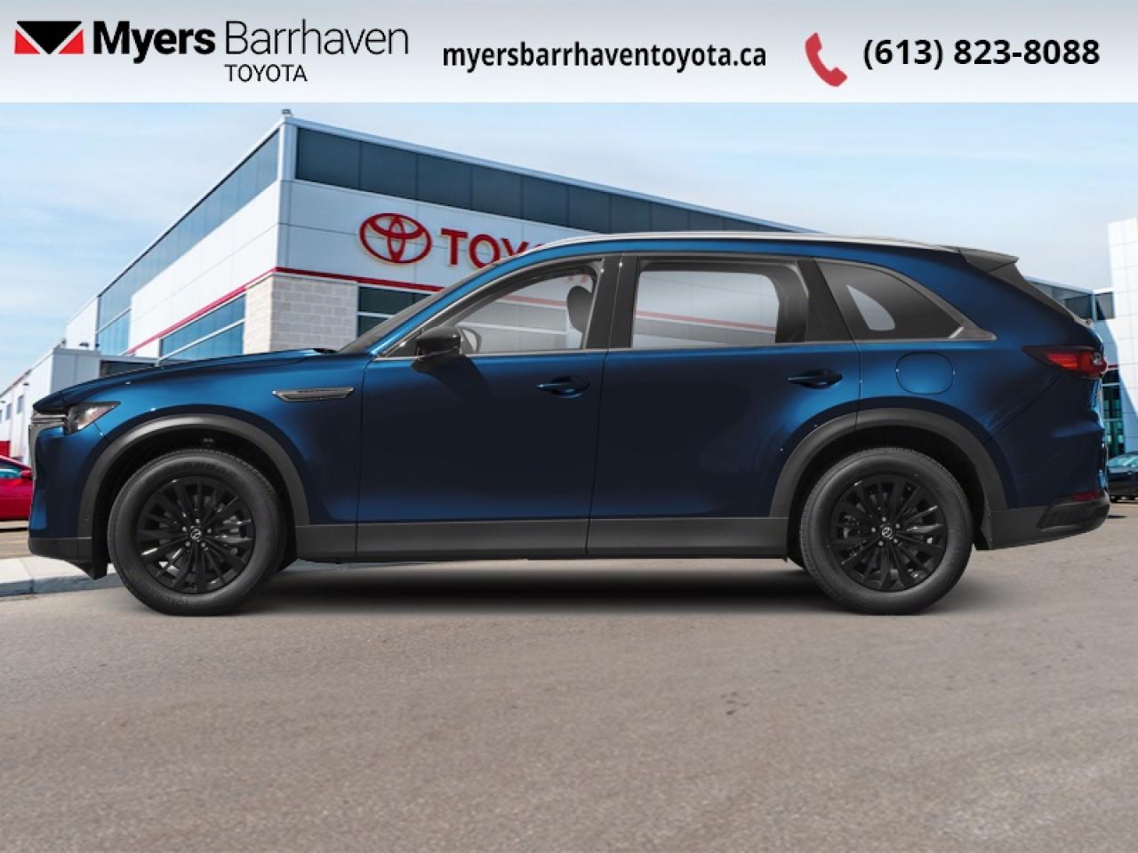 <b>Heated Steering Wheel,  Heated Seats,  Apple CarPlay,  Android Auto,  Power Liftgate!</b><br> <br> Building on the legacy of previous stellar SUVs, this Mazda CX-90 delivers an engaging drive with potent performance and unparalleled luxury. This 2025 Mazda CX-90 MHEV is fresh on our lot in Ottawa. <br> <br>Crafted as the ultimate expression of Mazdas ethos, this Mazda CX-90 is designed to amplify and elevate the luxury SUV experience. This flagship three-row SUV has been carefully engineered to appeal to your senses, with carefully curated build materials that convey a message of ultimate refinement. With a harmonious blend of unrivaled form and unmatched function, this SUV stands in a class of its own. This SUV has 46,002 km. Its Blue in colour. It has an Automatic transmission and is powered by a 280HP 3.3L Straight 6 Cylinder Engine. <br> <br> Our CX-90 MHEVs trim level is GS-L. This CX-90 GS-L steps things up with switchable drive modes, upgraded alloy wheels, and heated second-row seats. This SUV also comes with a great selection of standard features such as a power liftgate for rear cargo access, auto-levelling LED headlights with automatic high beams, towing equipment with trailer sway control, adaptive cruise control, and smart device remote engine start. Interior features include heated front seats with lumbar support, a heated leather-wrapped steering wheel, synthetic leather upholstery, dual-zone climate control with separate rear controls, a Mazda Harmonic Acoustics 8-speaker setup, and a 10.25-inch infotainment screen with Apple CarPlay and Android Auto, and MAZDA CONNECT. Safety on the road is assured, thanks to Advanced Blind Spot Monitoring, front and rear parking sensors, lane keeping assist with lane departure warning, forward collision mitigation, and smart city brake support with rear cross traffic alert. This vehicle has been upgraded with the following features: Heated Steering Wheel, Heated Seats, Apple CarPlay, Android Auto, Power Liftgate, Adaptive Cruise Control, Blind Spot Detection.<br> <br>To apply right now for financing use this link: <a href=https://www.myersbarrhaventoyota.ca/quick-approval/ target=_blank>https://www.myersbarrhaventoyota.ca/quick-approval/</a><br><br> <br/><br>At Myers Barrhaven Toyota we pride ourselves in offering highly desirable pre-owned vehicles. We truly hand pick all our vehicles to offer only the best vehicles to our customers. No two used cars are alike, this is why we have our trained Toyota technicians highly scrutinize all our trade ins and purchases to ensure we can put the Myers seal of approval. Every year we evaluate 1000s of vehicles and only 10-15% meet the Myers Barrhaven Toyota standards. At the end of the day we have mutual interest in selling only the best as we back all our pre-owned vehicles with the Myers *LIFETIME ENGINE TRANSMISSION warranty. Thats right *LIFETIME ENGINE TRANSMISSION warranty, were in this together! If we dont have what youre looking for not to worry, our experienced buyer can help you find the car of your dreams! Ever heard of getting top dollar for your trade but not really sure if you were? Here we leave nothing to chance, every trade-in we appraise goes up onto a live online auction and we get buyers coast to coast and in the USA trying to bid for your trade. This means we simultaneously expose your car to 1000s of buyers to get you top trade in value. <br>We service all makes and models in our new state of the art facility where you can enjoy the convenience of our on-site restaurant, shuttle van, free Wi-Fi, Enterprise Rent-A-Car, on-site tire storage, and complimentary drinks. Come see why many Toyota owners are making the switch to Myers Barrhaven Toyota. <br>*LIFETIME ENGINE TRANSMISSION WARRANTY NOT AVAILABLE FOR VEHICLES WITH KMS EXCEEDING 140,000KM, VEHICLES 8 YEARS & OLDER, HIGHLINE BRAND VEHICLES (e.g., BMW, INFINITI, CADILLAC, LEXUS), AND QUEBEC RESIDENTS.<br> Come by and check out our fleet of 100+ used cars and trucks and 40+ new cars and trucks for sale in Ottawa.  o~o